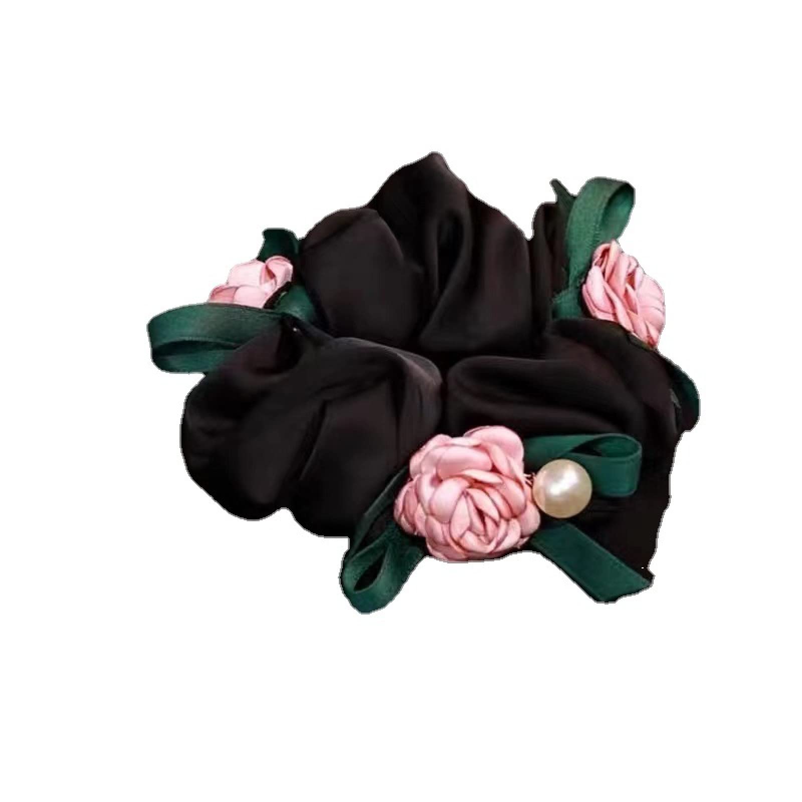 Soft Satin Scrunchies with Rose & Bead Accents - Elegant Hair Accessories for Women & Girls | Perfect for Parties, Weddings & Everyday Styling