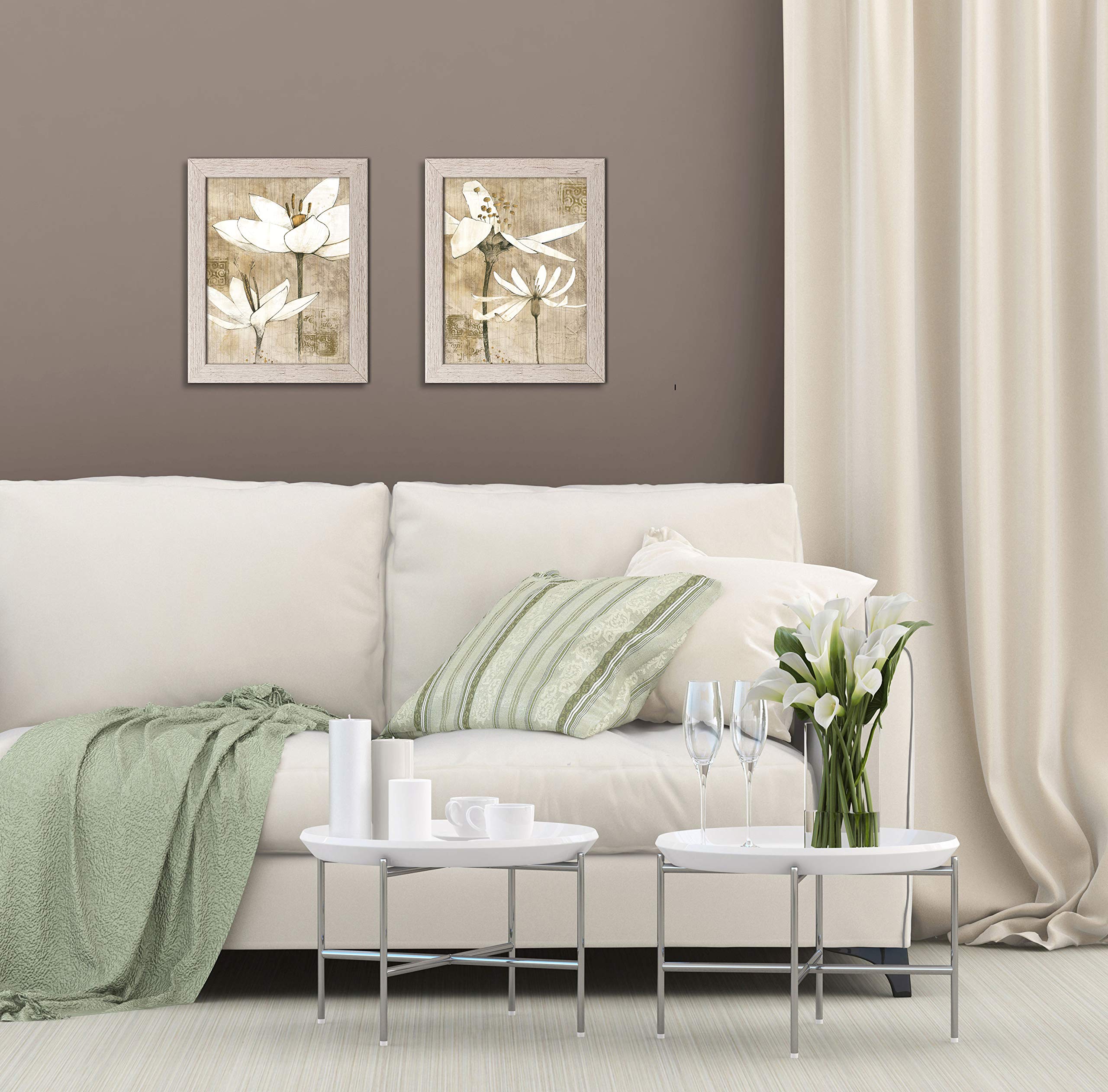 Gango Home Decor Contemporary Pencil Florals I & II - Set of 2 Distressed Framed Art Prints 11x14 Inches by Avery Tillmon - Ready to Hang Wall Art for Living Room, Bedroom & Office Decor