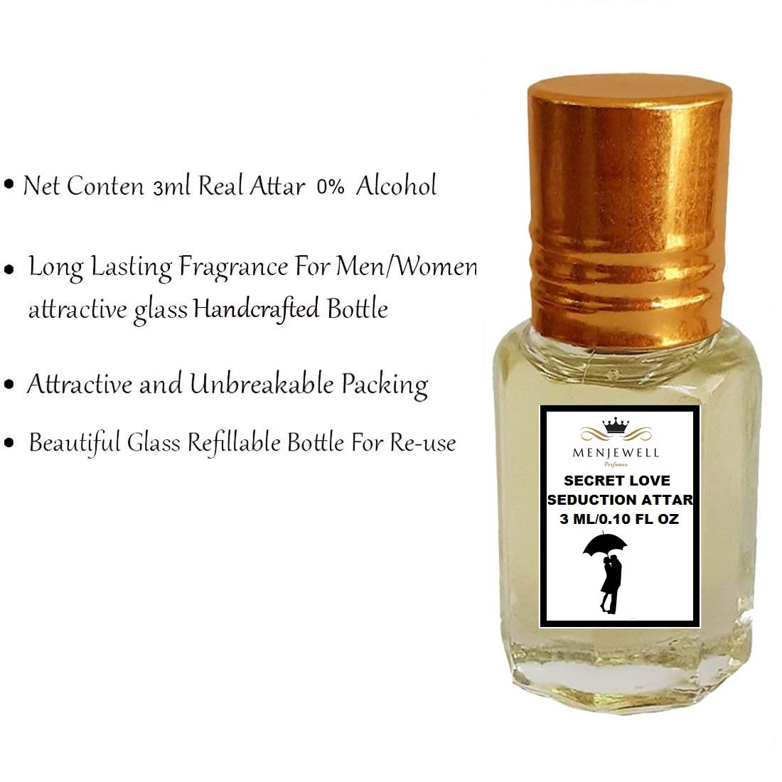 Menjewell Secret Love Seduction Attar Perfume Oil - 3ml Bottle for Women & Men | Romantic Date Night, Special Occasions & Gift Giving