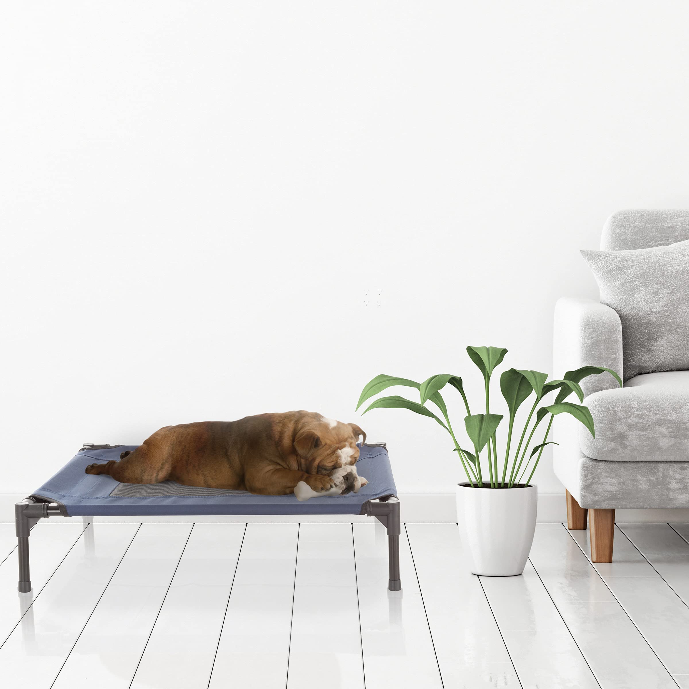 Premium Elevated Dog Bed - 30x24 Inch Portable Pet Cot with Non-Slip Feet - Indoor/Outdoor Cooling Dog Bed for Small to Medium Dogs up to 50lbs - Perfect for Camping, Patio & Home Use by PETMAKER (Blue)