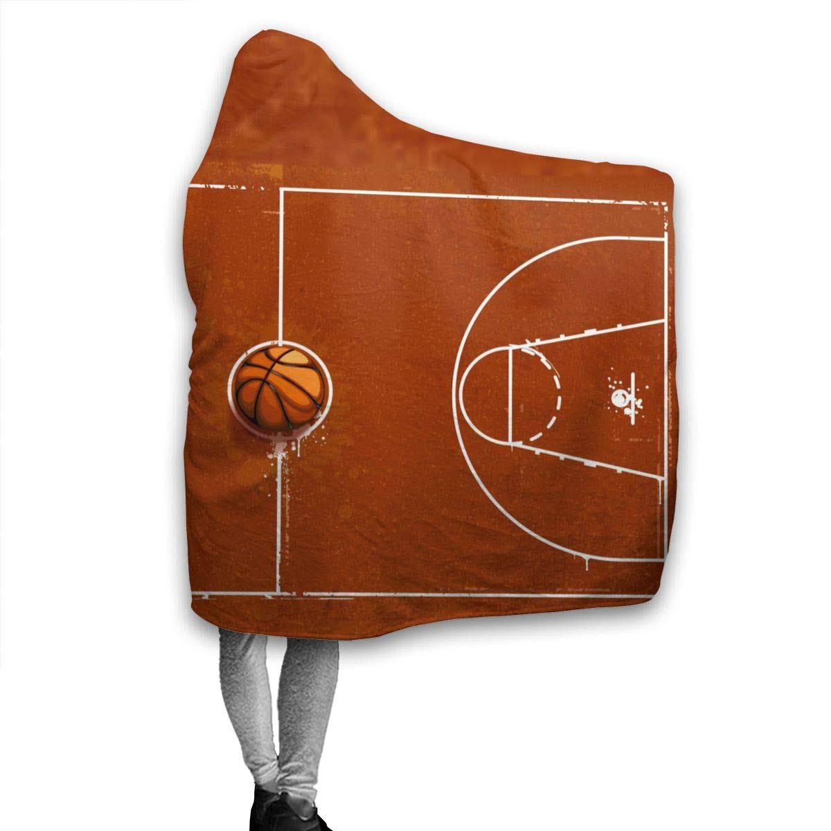 Soft Flannel Hooded Blanket - Lightweight Microfiber Throw for Couch, Sofa & Basketball Playground - Warm Cozy Decorative Blanket 50x40 Inch - All Season Use for Kids & Adults - Perfect for Movie Nights, Camping & Outdoor Activities