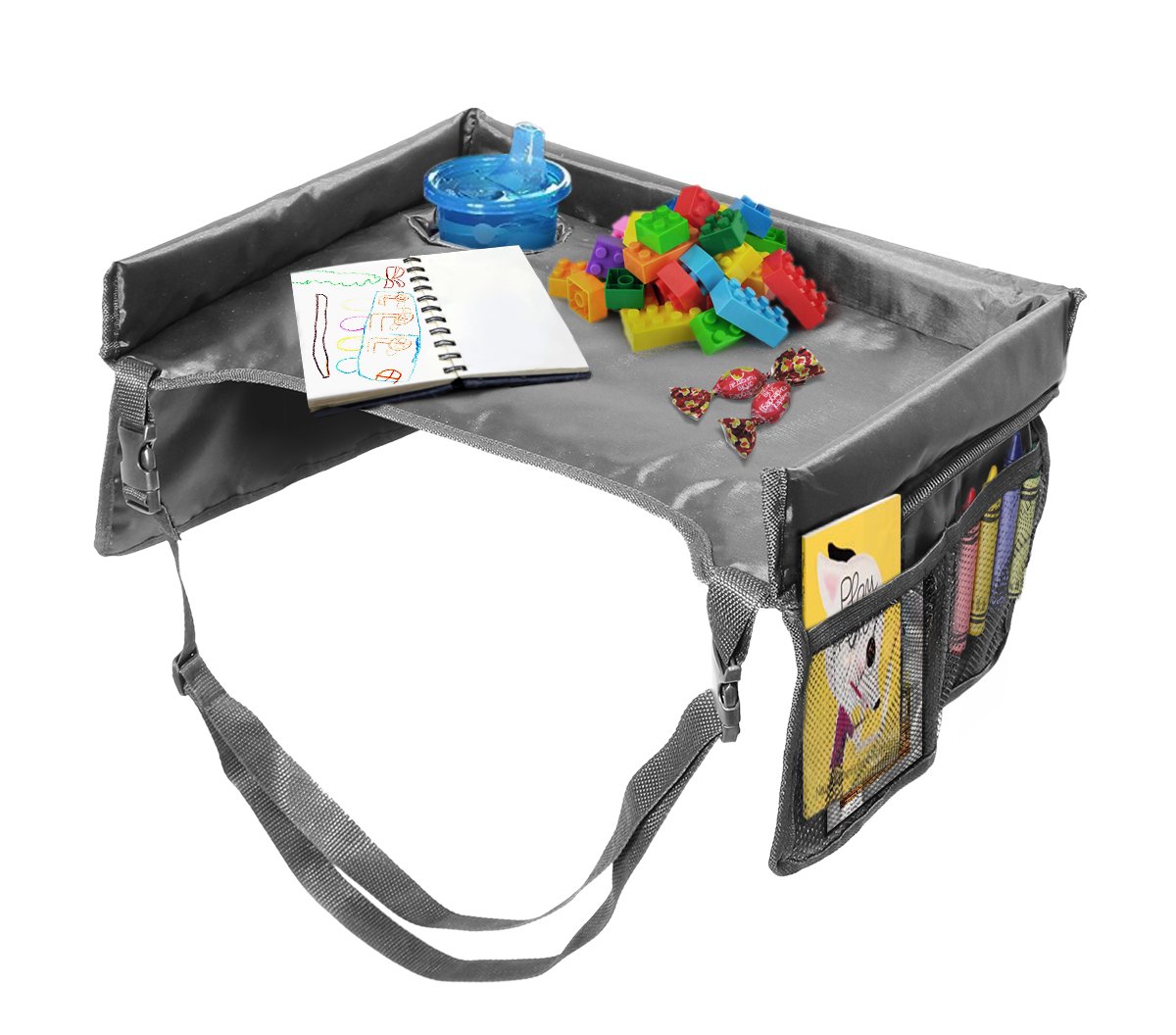 VViViD Black Nylon Toddler Car Seat Tray - Portable Lap Desk for Kids Eating, Drawing & Playing - Perfect for Road Trips, Airplane Travel & Restaurant Use