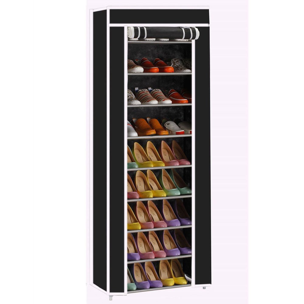 10-Layer 9-Grid Shoe Rack Organizer - Space Saving Closet Storage Cabinet for Sneakers, Boots & Sandals - Perfect for Bedroom, Entryway & Dorm Organization - Black by SHG