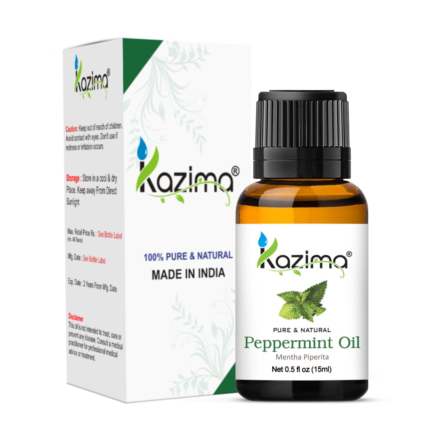KAZIMA 100% Pure Rosemary Oil & Peppermint Oil Combo (15ml Each) - Essential Oils for Hair Growth, Skin Care, Aromatherapy, Muscle & Joint Pain Relief - Perfect for Diffusers, Massage & DIY Beauty Products