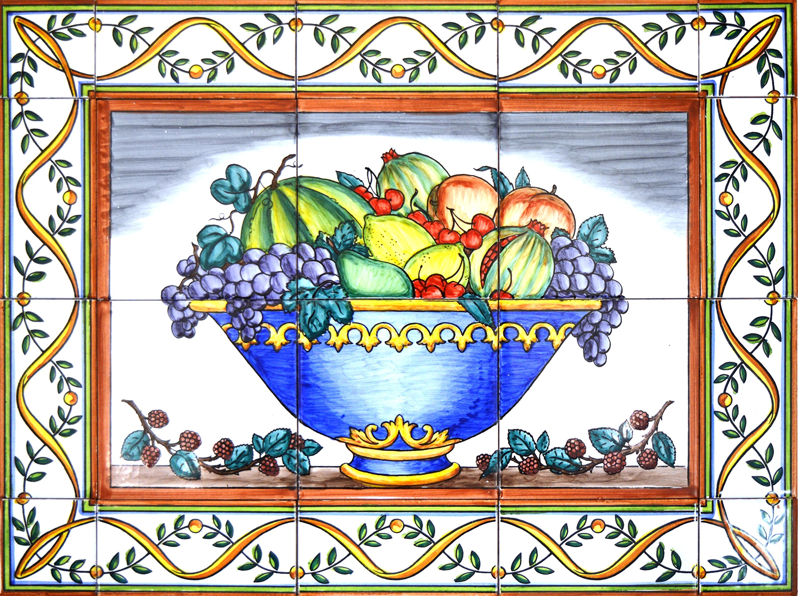 Hand Painted Ceramic Fruit Bowl Wall Art - 23.62