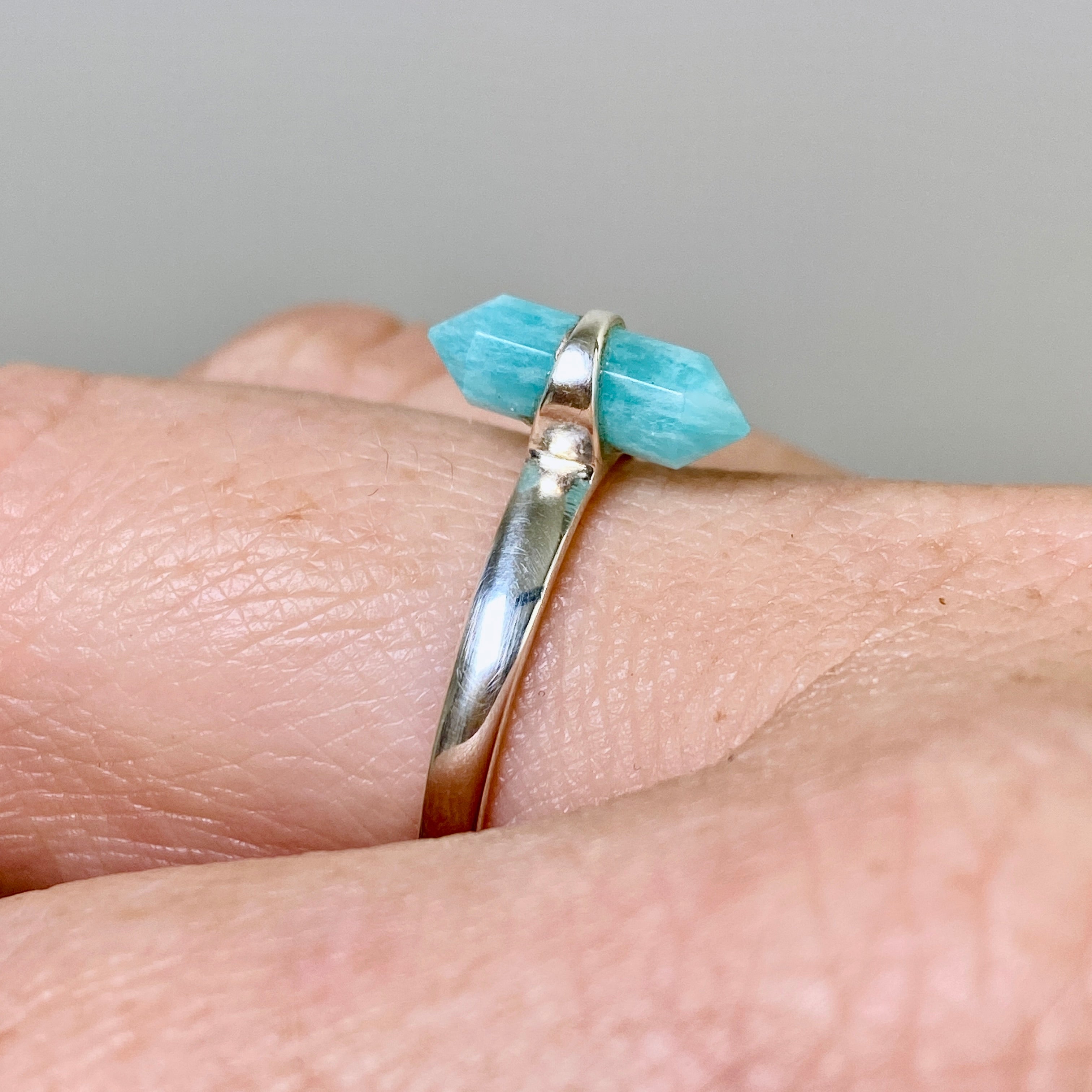 Amazonite Double Point Ring - Natural Gemstone Jewelry for Women, Healing Crystal Ring for Meditation & Energy Balancing - Perfect for Spiritual Gifts & Boho Fashion