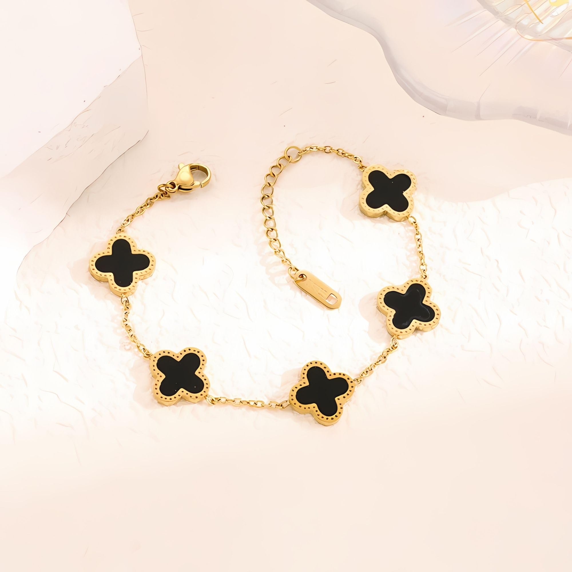 18K Gold Plated Four Leaf Clover Bracelet for Women - 925 Sterling Silver Lucky Charm Link Bracelet - Trendy Jewelry Gift for Teen Girls & Women - Perfect for Everyday Wear, Parties & Special Occasions