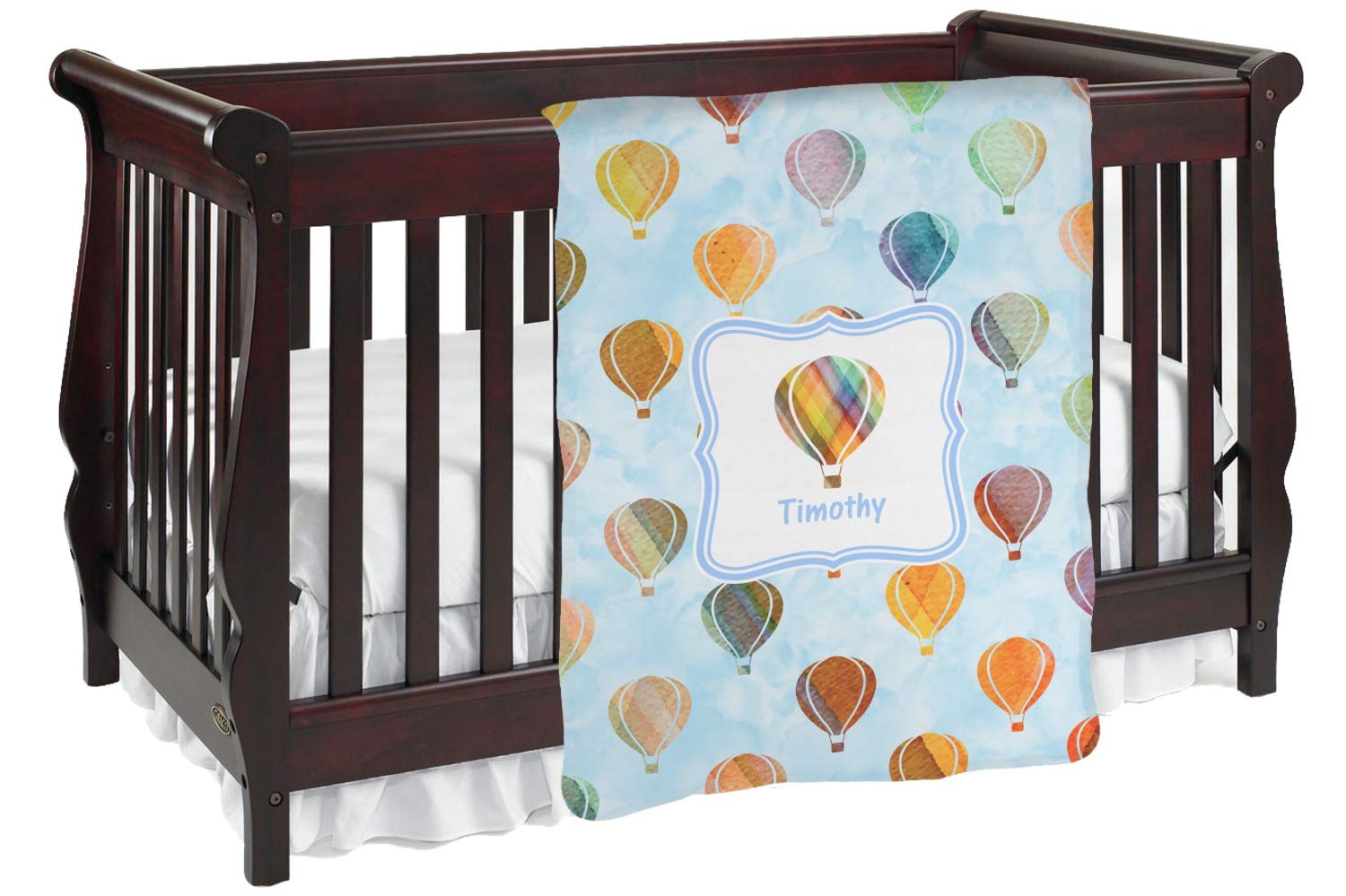 Personalized Watercolor Hot Air Balloons Baby Blanket - Soft & Breathable Single-Sided Blanket for Newborns, Infants & Toddlers - Perfect for Nursery, Baby Shower Gifts & Travel