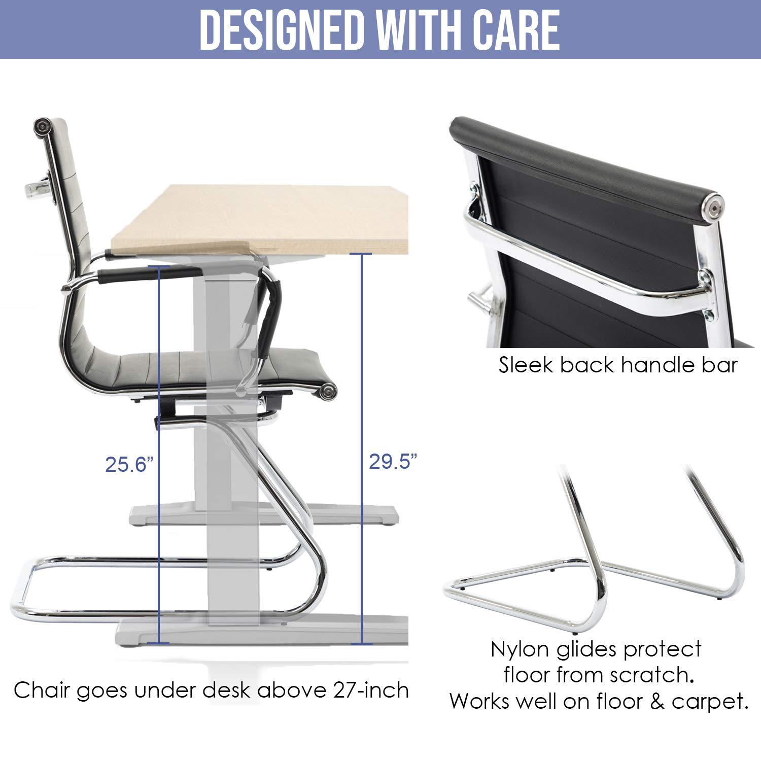 Wahson Office Guest Chairs Without Wheels - Leather Reception & Waiting Room Chairs - Mid Back Conference Chairs with Sled Base - Perfect for Meeting Rooms, Lobby Areas & Restrooms - Set of 2 Black Chairs - Ideal for Professional Offices, Waiting Areas & Corporate Spaces