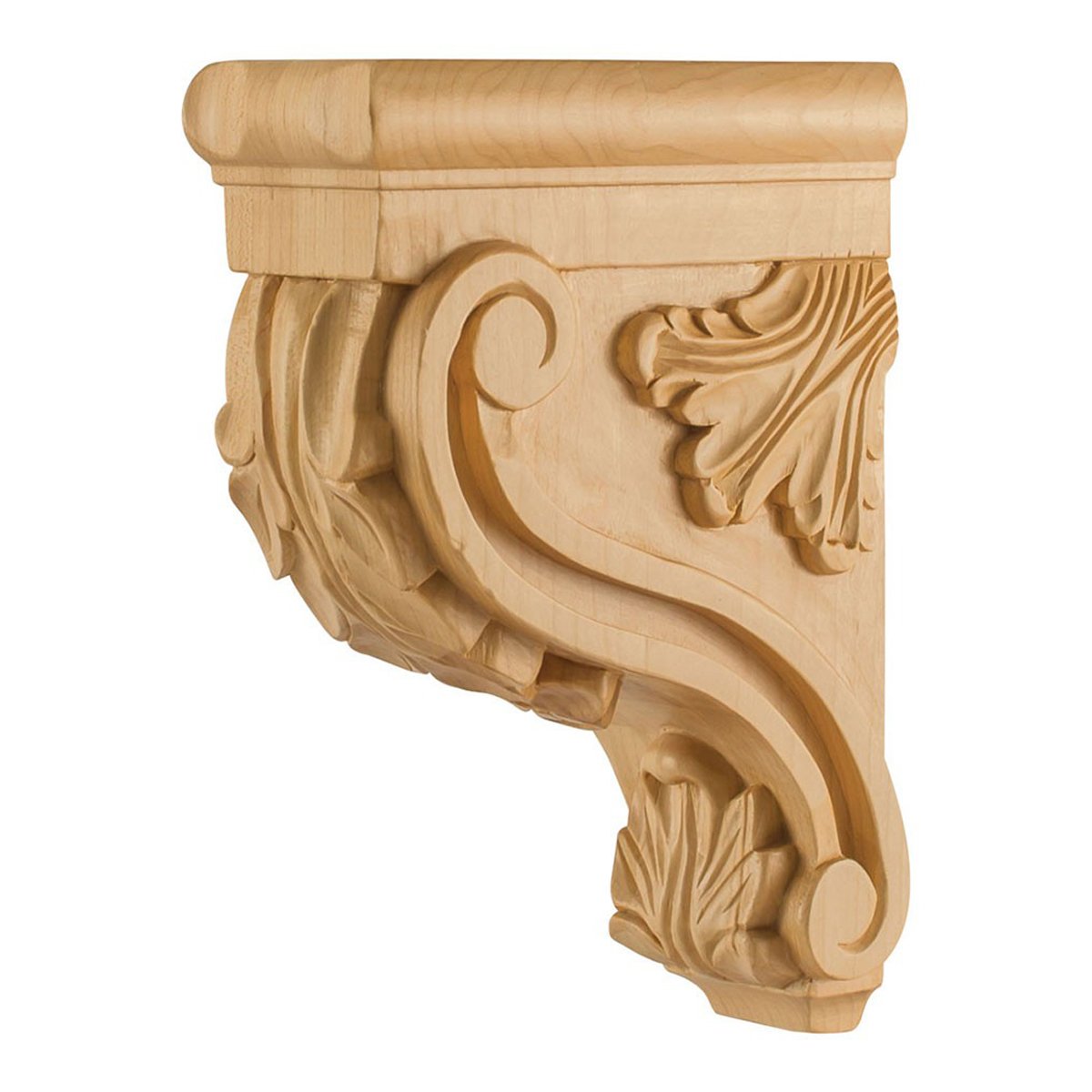 Hardware Resources 3x7x10 White Birch Acanthus Bar Bracket - Decorative Wooden Shelf Support for Home, Kitchen, and Bar Cabinets