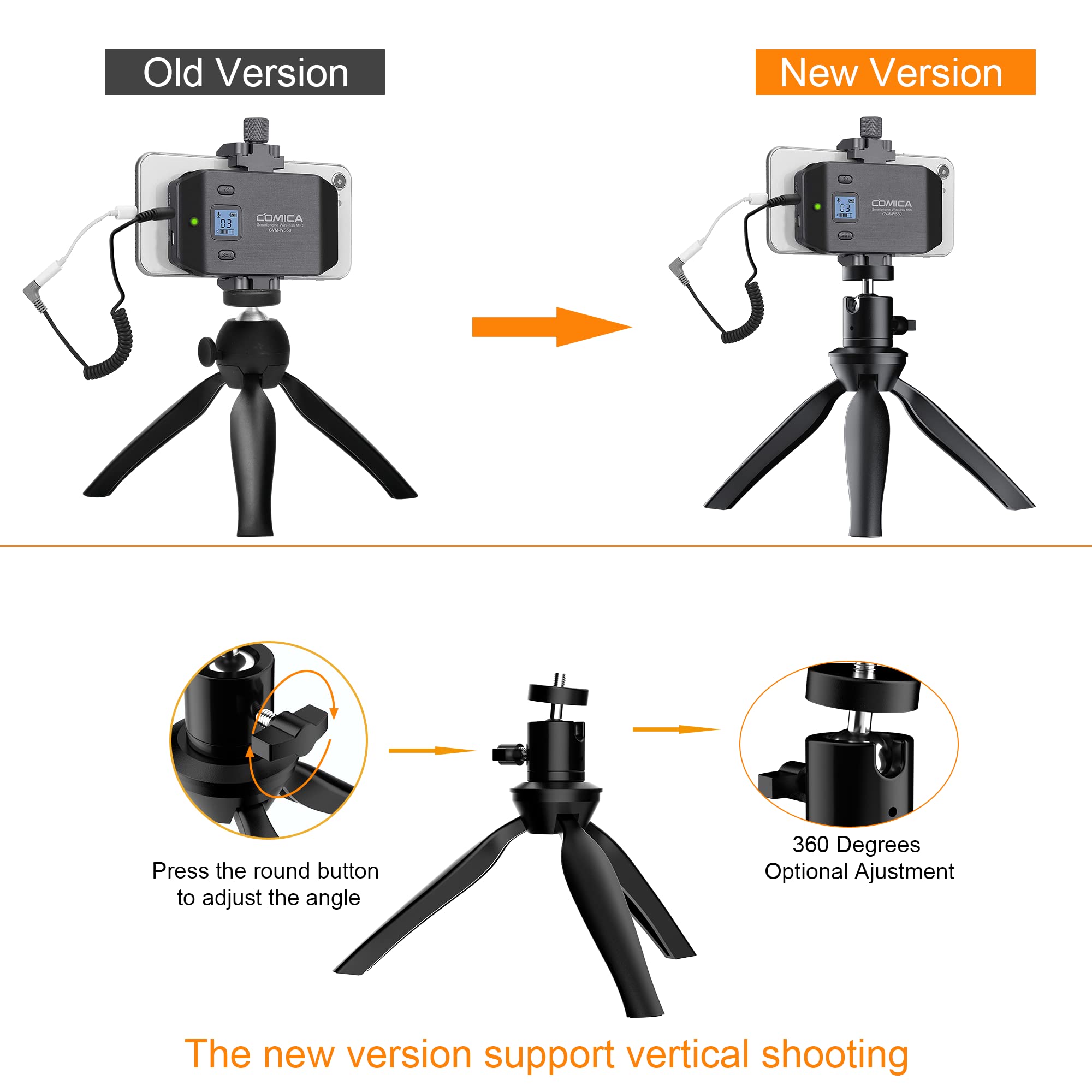 Comica CVM-WS50(H) Wireless Microphone System - 6 Channel Handheld Interview Mic with Flexible Grip for Smartphones & Cameras | Ideal for YouTube Videos, Interviews, Video Conferences, Podcasting & Live Streaming