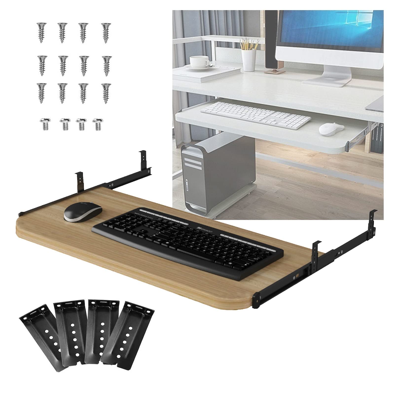 Ergonomic Under Desk Keyboard Tray - Adjustable Height (54/60/70x27cm) Pull-Out Retractable Mouse Platform for Office & Home Workspace - Perfect for Computer Desks, Gaming Setups and Standing Workstations