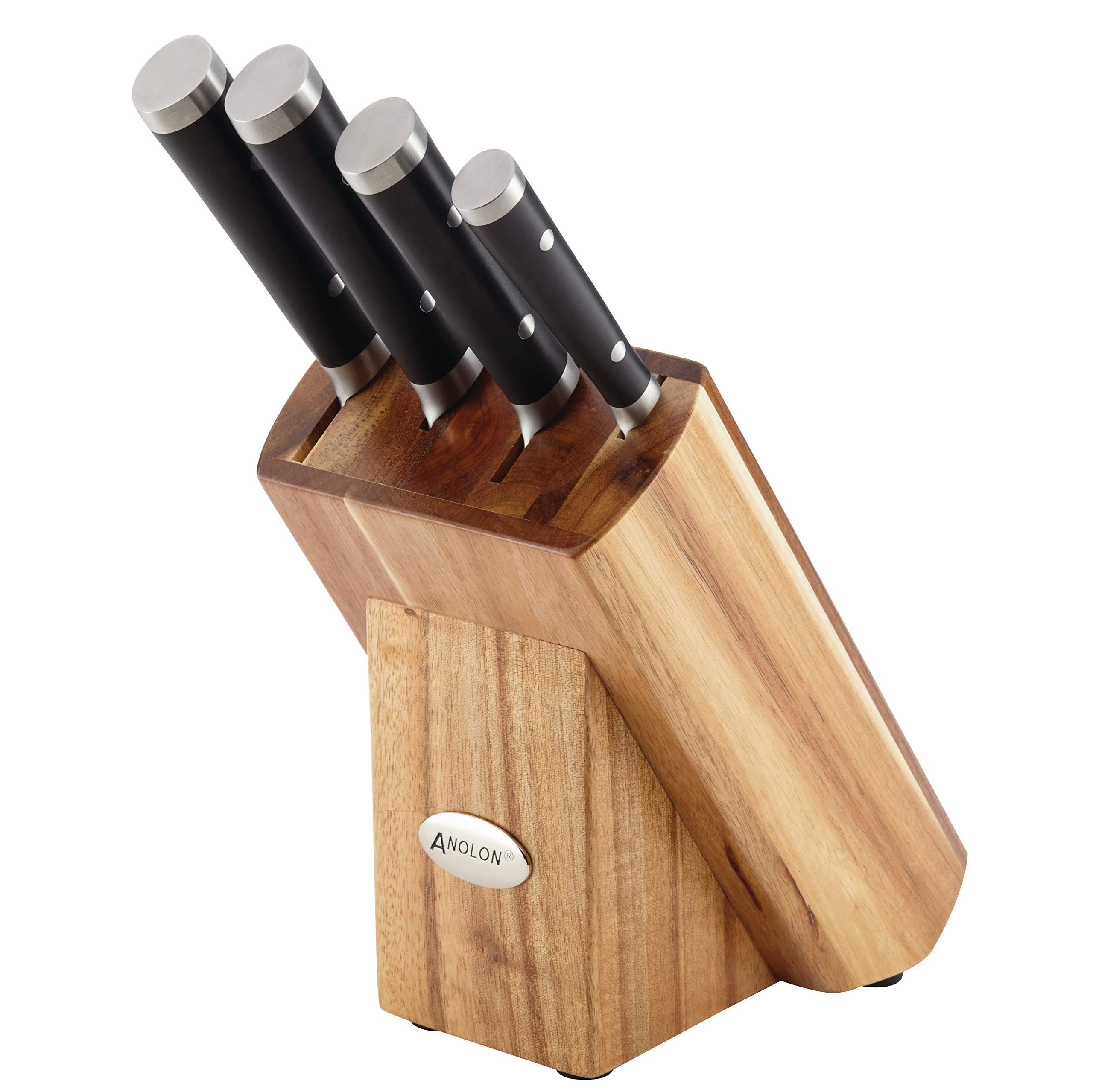 Premium Anolon Imperion Damascus Steel Knife Block Set - 5-Piece Kitchen Cutlery with Razor-Sharp Blades, Ergonomic Handles & Stylish Black Finish | Perfect for Home Chefs, Cooking Enthusiasts & Gourmet Food Preparation