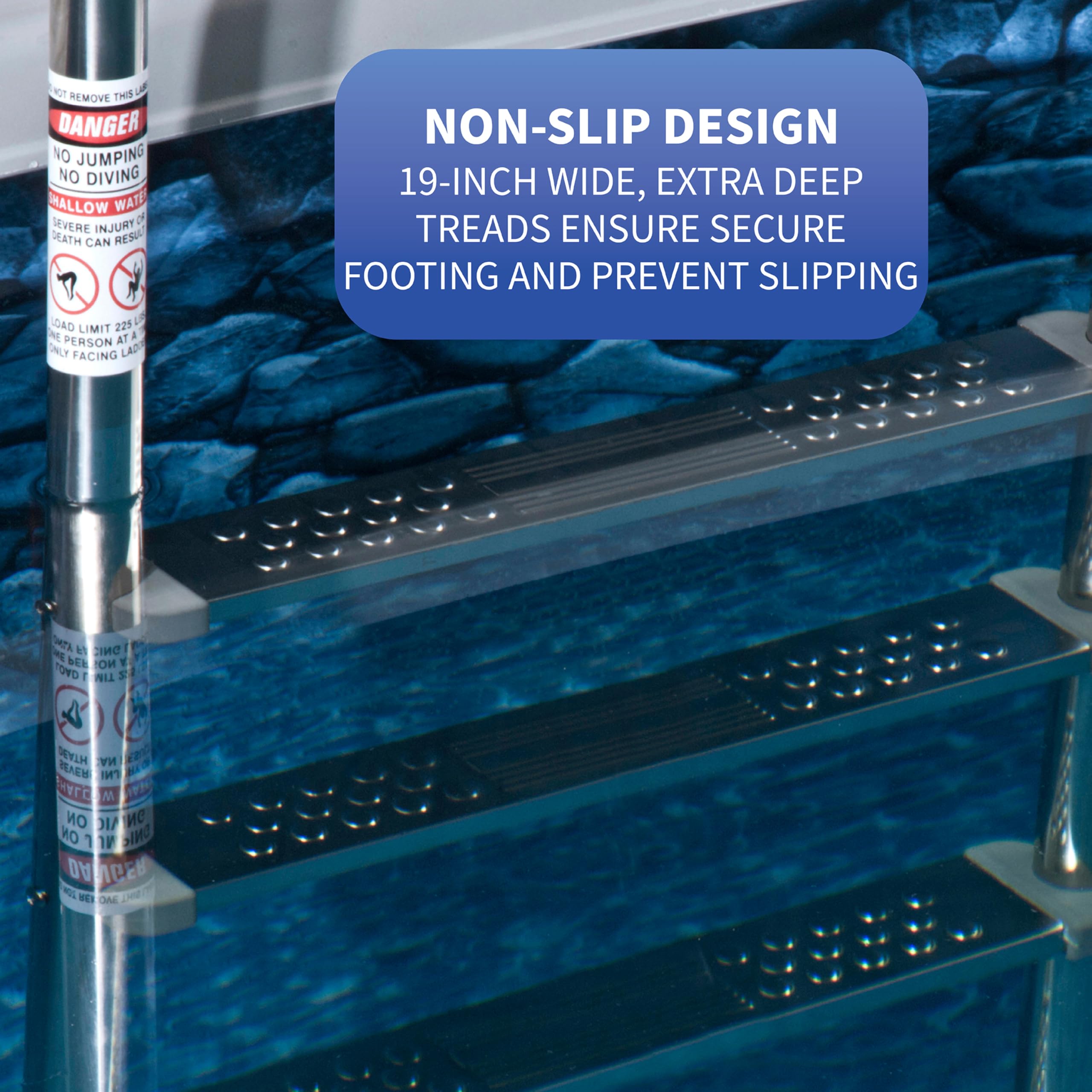 Blue Wave NE1149 Premium Stainless Steel Reverse Bend In-Pool Ladder for Above Ground Swimming Pools - Durable Pool Access Ladder for Safe Entry & Exit | Perfect for Backyard, Inground, and Residential Pools