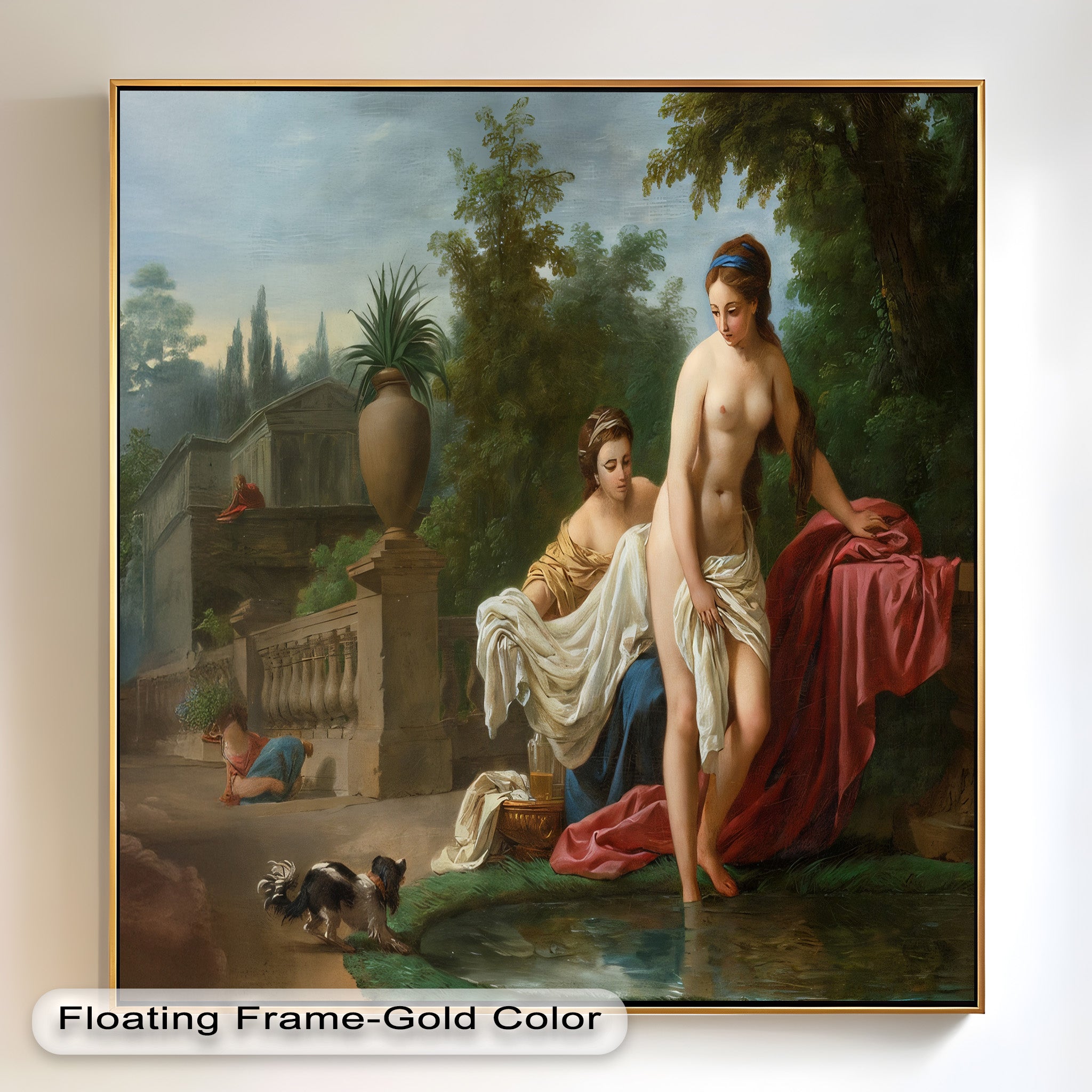 Neoclassical Elegance Oil Painting - Garden Bathing Scene Artwork for Home Decor & Living Room Wall Art