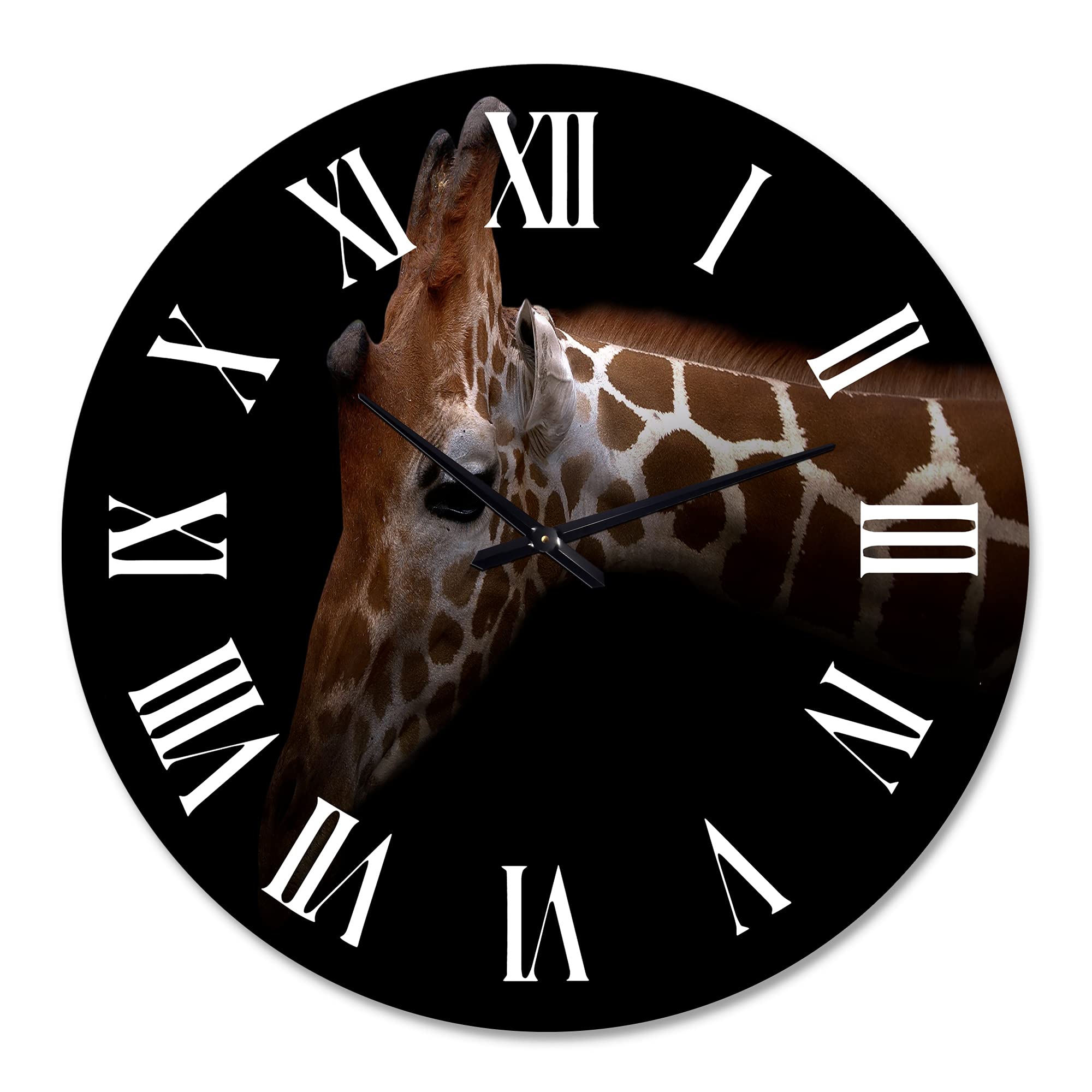 DesignQ Farmhouse Wall Clock 'Portrait of A Giraffe IV' - Large Animal Wall Clock for Living Room, Kitchen, Bedroom Decor - Rustic Home & Office Wall Art