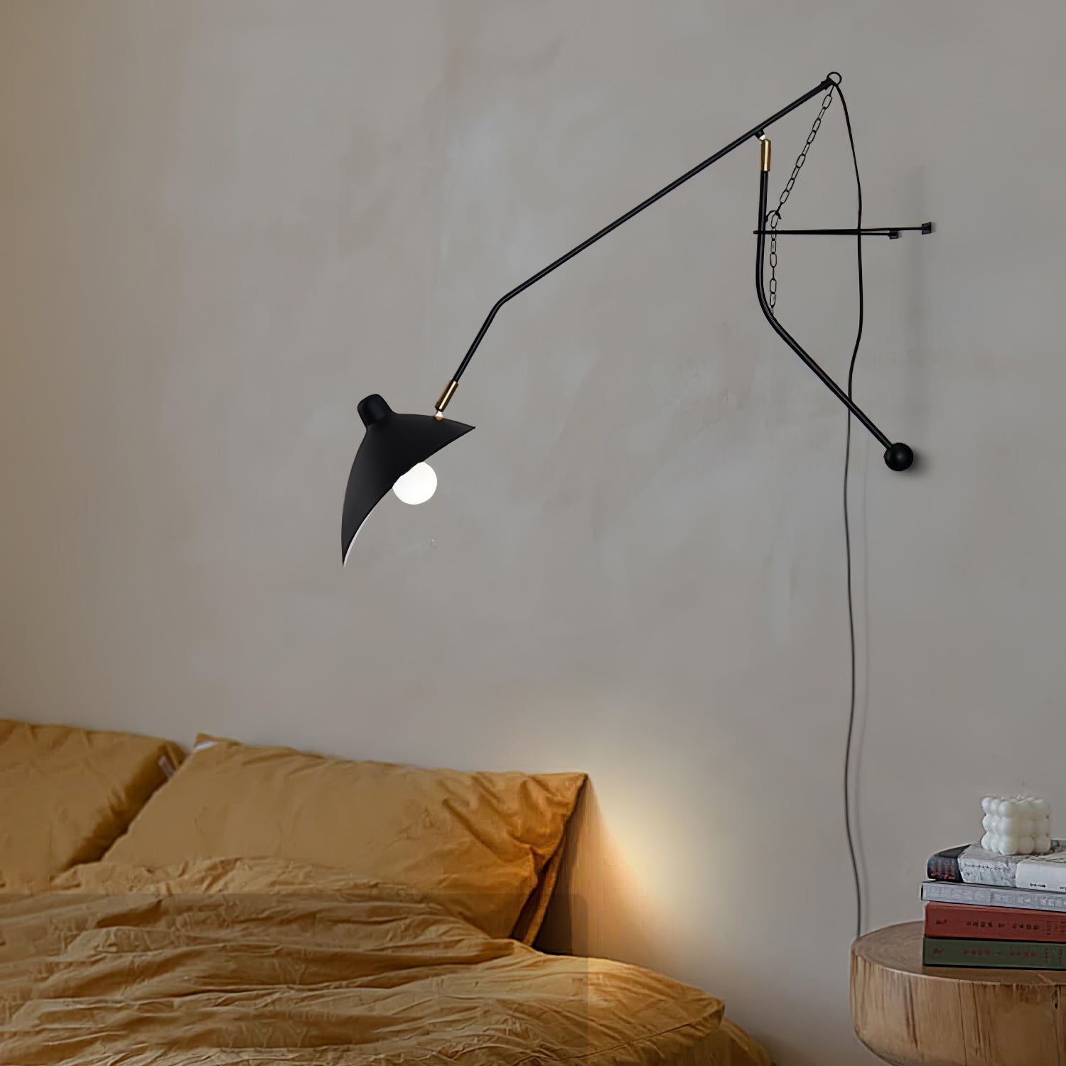 Stylish Mantis Arm Wall Lamp - Adjustable LED Reading Light for Bedroom, Living Room & Office - Modern Industrial Sconce with Flexible Gooseneck Design - Perfect for Nighttime Reading, Task Lighting & Home Decor