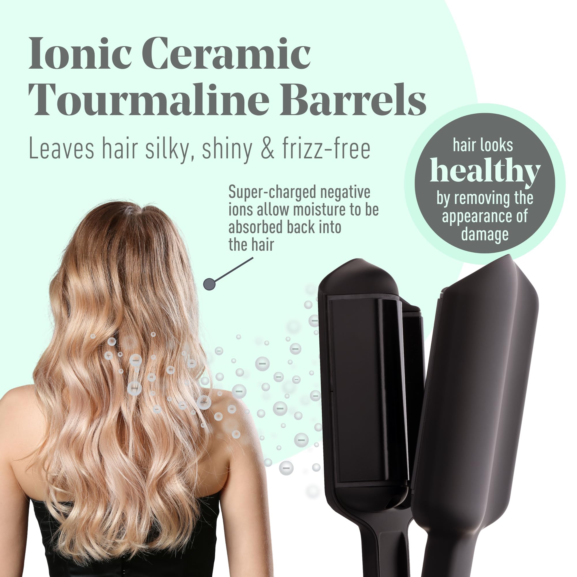 MINT Double Barrel Mermaid Hair Waver for Long Hair - Ionic Deep Waver Tool Creates Voluminous Beach Waves | Adjustable Temperature Wave Crimper & Styling Iron | Perfect for Salon-Quality Waves, Wedding Hairstyles & Everyday Beachy Looks
