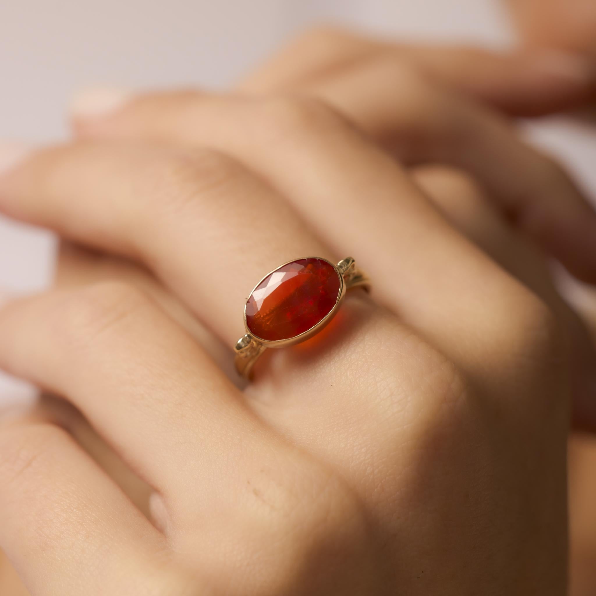 2.60 Carat Fire Opal 14K Yellow Gold Bezel Ring for Women - Elegant Contemporary Jewelry for Engagement, Anniversary & Special Occasions