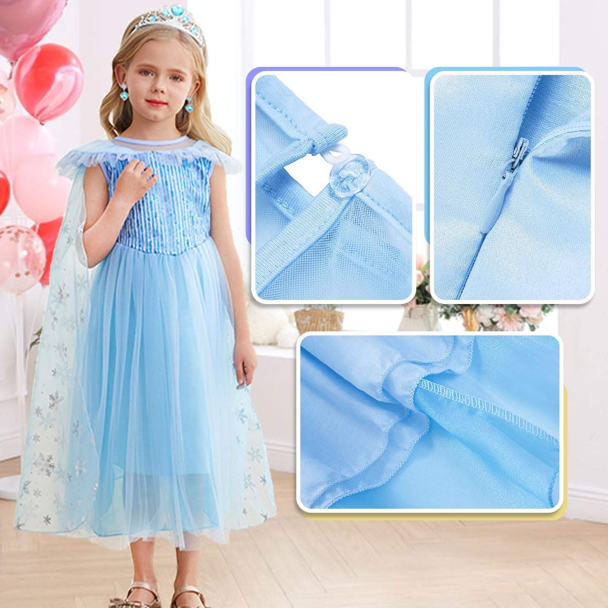 Elsa Costume for Girls - Frozen Princess Dress with Accessories | Toddler Halloween Birthday Party Outfit | Blue Dress Up for Kids & Disney Themed Events