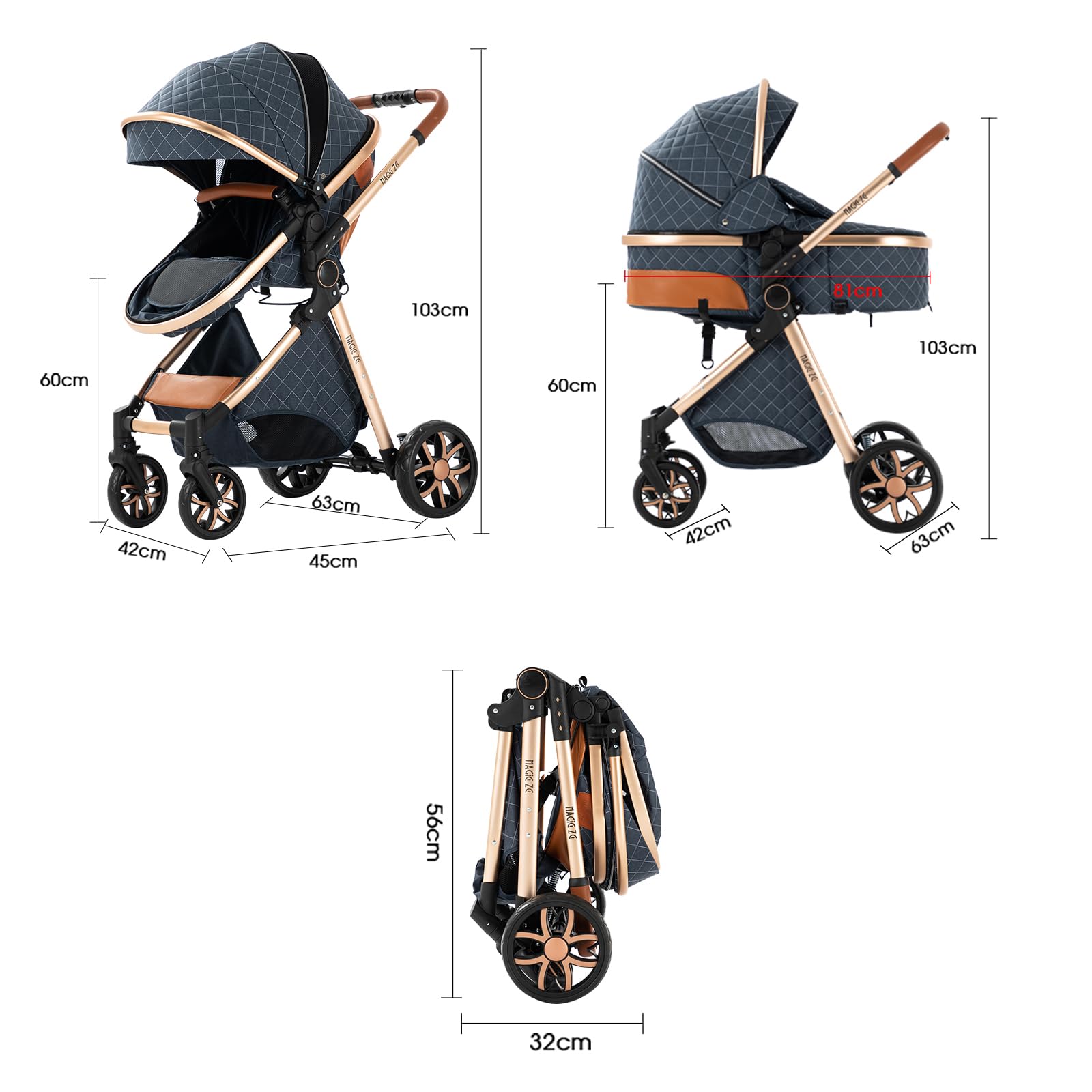 2 in 1 Convertible Baby Stroller with Bassinet - Reversible Standard Pram, Portable Foldable Pushchair & Infant Buggy for Newborn to Toddler | Perfect for Travel, Shopping & Outdoor Walks (Khaki)