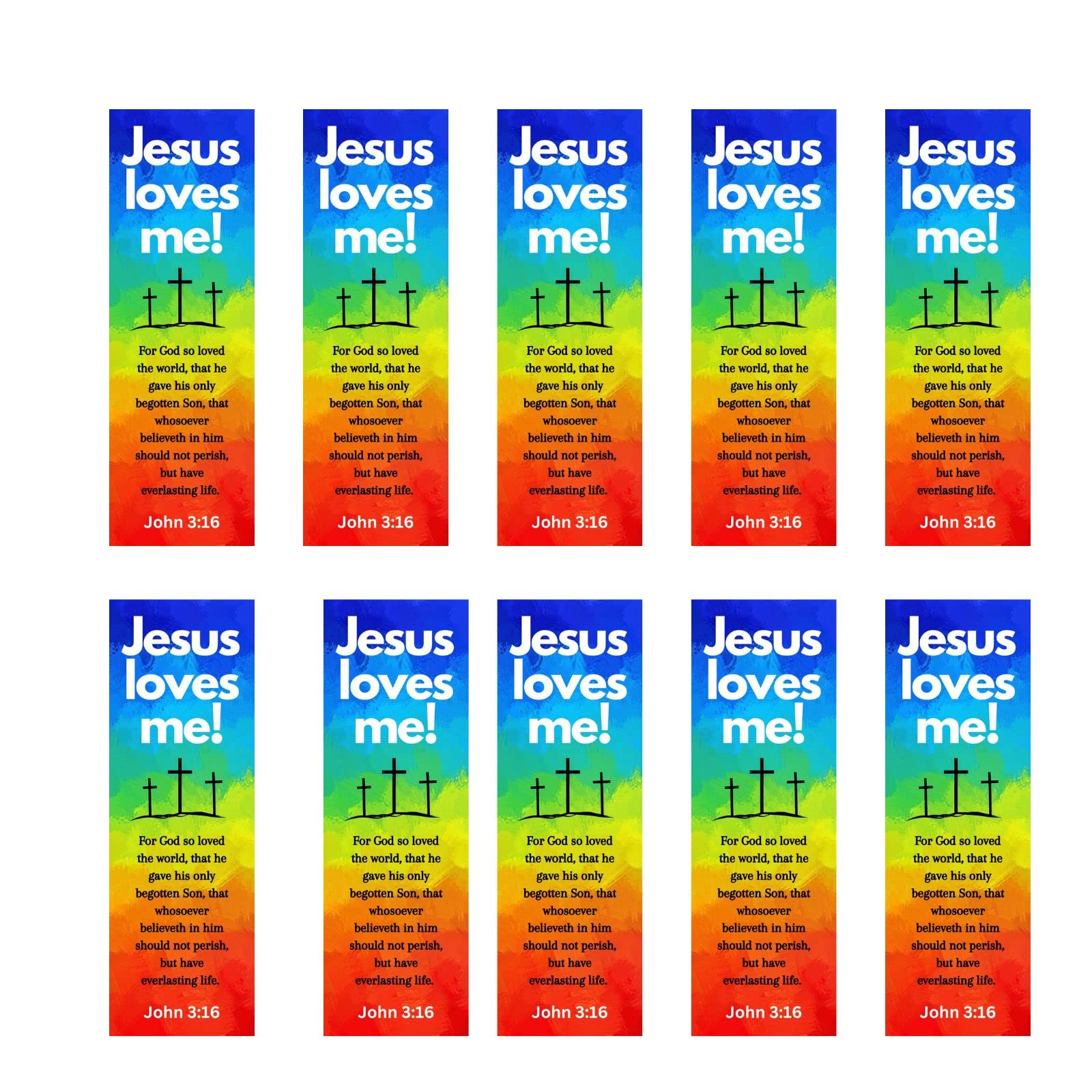Jesus Loves Me Bookmarks - John 3:16 Bible Verse Religious Bookmark Set | Premium USA-Made Mega Pack (100 Count) | Rainbow Cross Design for Kids, VBS, Sunday School & Bible Study Gifts