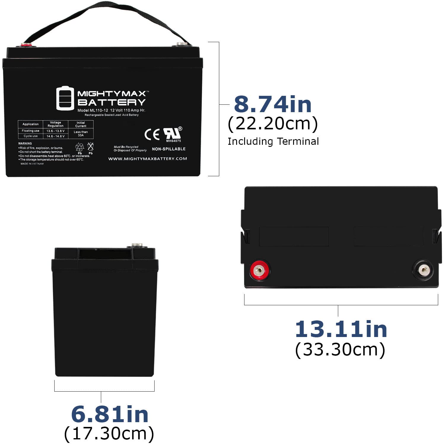 Mighty Max 12V 110AH SLA Replacement Battery for Fire Lite BAT-121000 - Perfect for Home Security Systems, Emergency Lighting & Backup Power Solutions