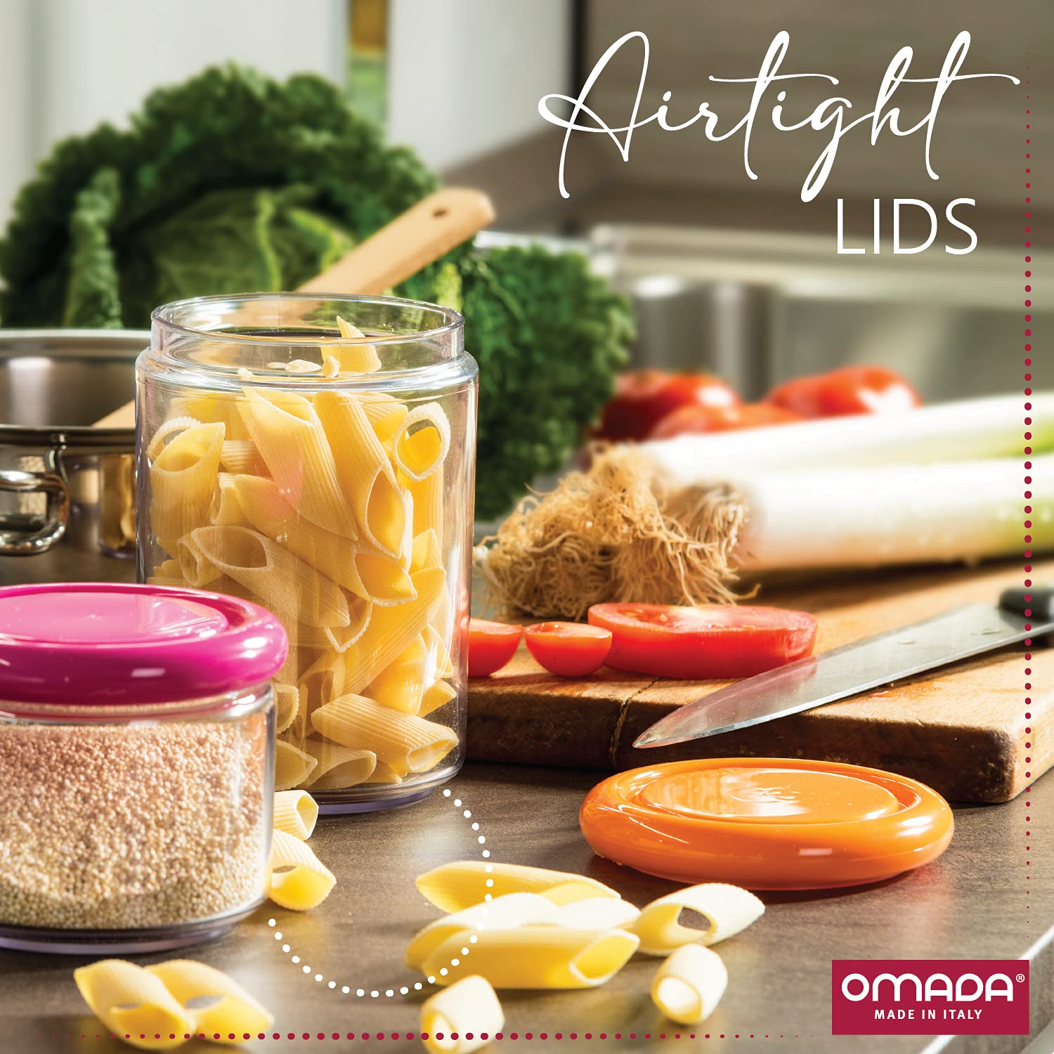 Omada Airtight Acrylic Food Storage Containers - 33.8oz Clear Kitchen Canisters for Sugar, Flour, Pasta & Dry Goods | BPA-Free, Dishwasher Safe with Green Lid | Perfect for Pantry Organization, Baking Supplies & Office Storage