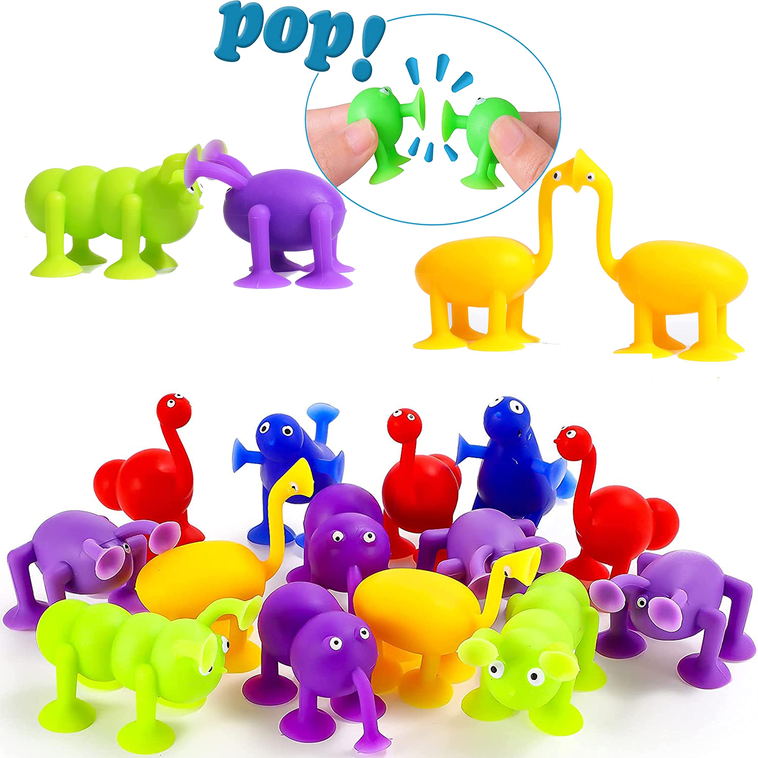 BAIVYLE 18-Pack Animal Pop Sucker Toys - Stacking Bath Toys for Toddlers 3-8 Years - Fun Learning & Playtime