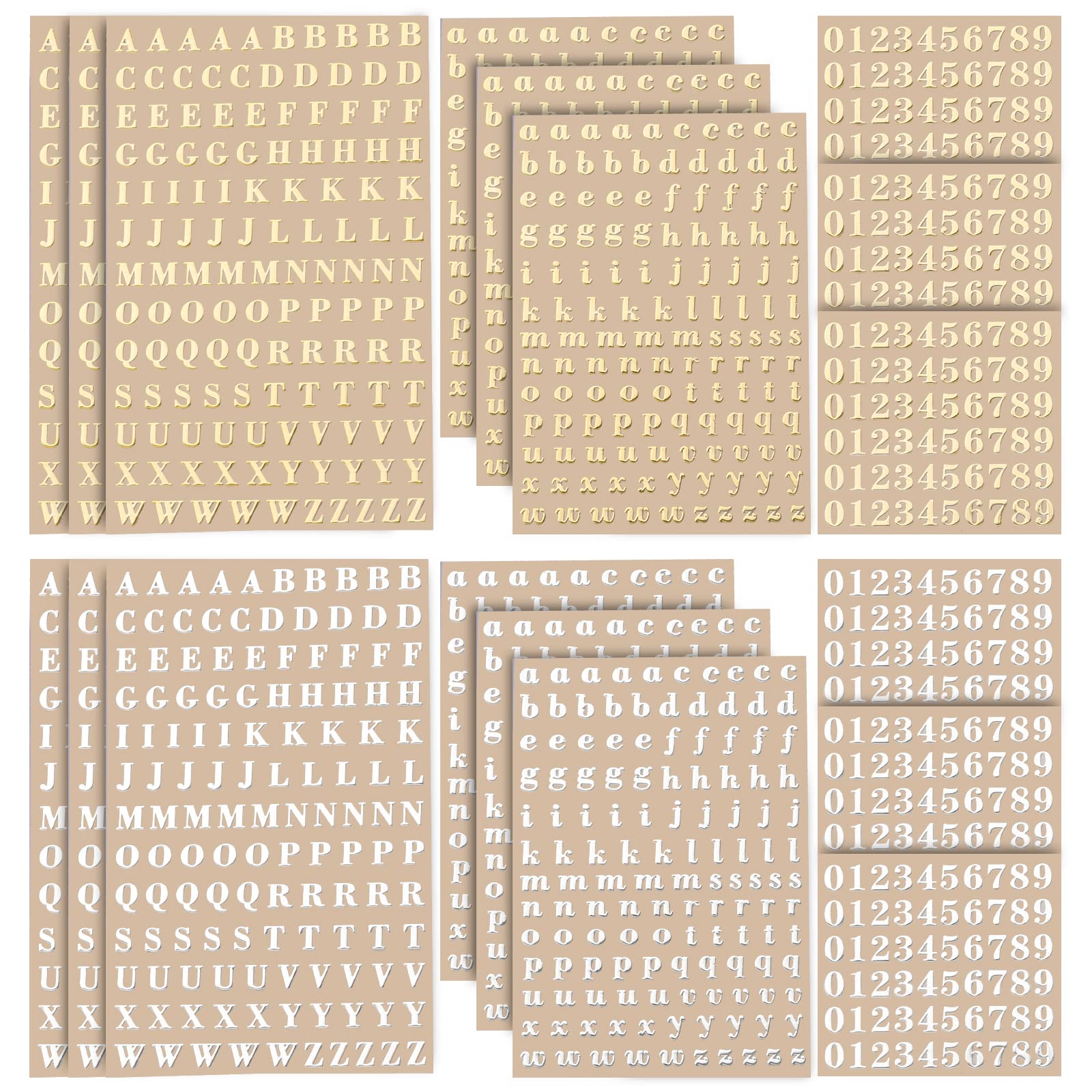 LUTER 18 Sheets Resin Letter Stickers - Self-Adhesive Alphabet & Number Stickers for DIY Crafts, Scrapbooking, Greeting Cards (Gold, Silver) - Perfect for Home Decor, Gift Wrapping, and Party Supplies