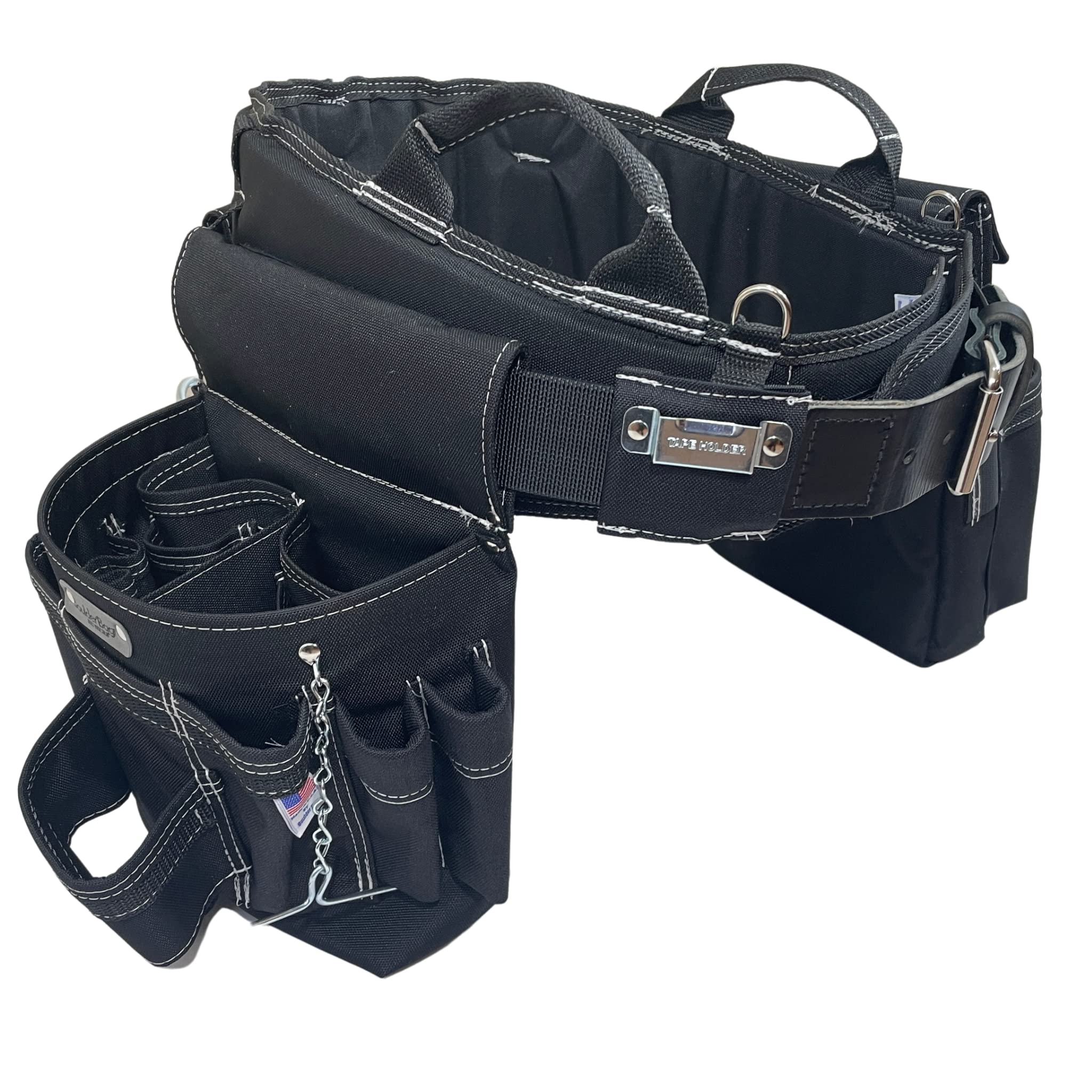 BOULDER BAG Ultimate Electrician's MAX Combo Tool Belt with Comfort Back Support - Heavy Duty Leather Belt Buckle, Black with White Stitching (Large 36-40 Inch Waist) - Made in USA - Perfect for Electricians, Construction Workers & DIY Home Improvement Projects
