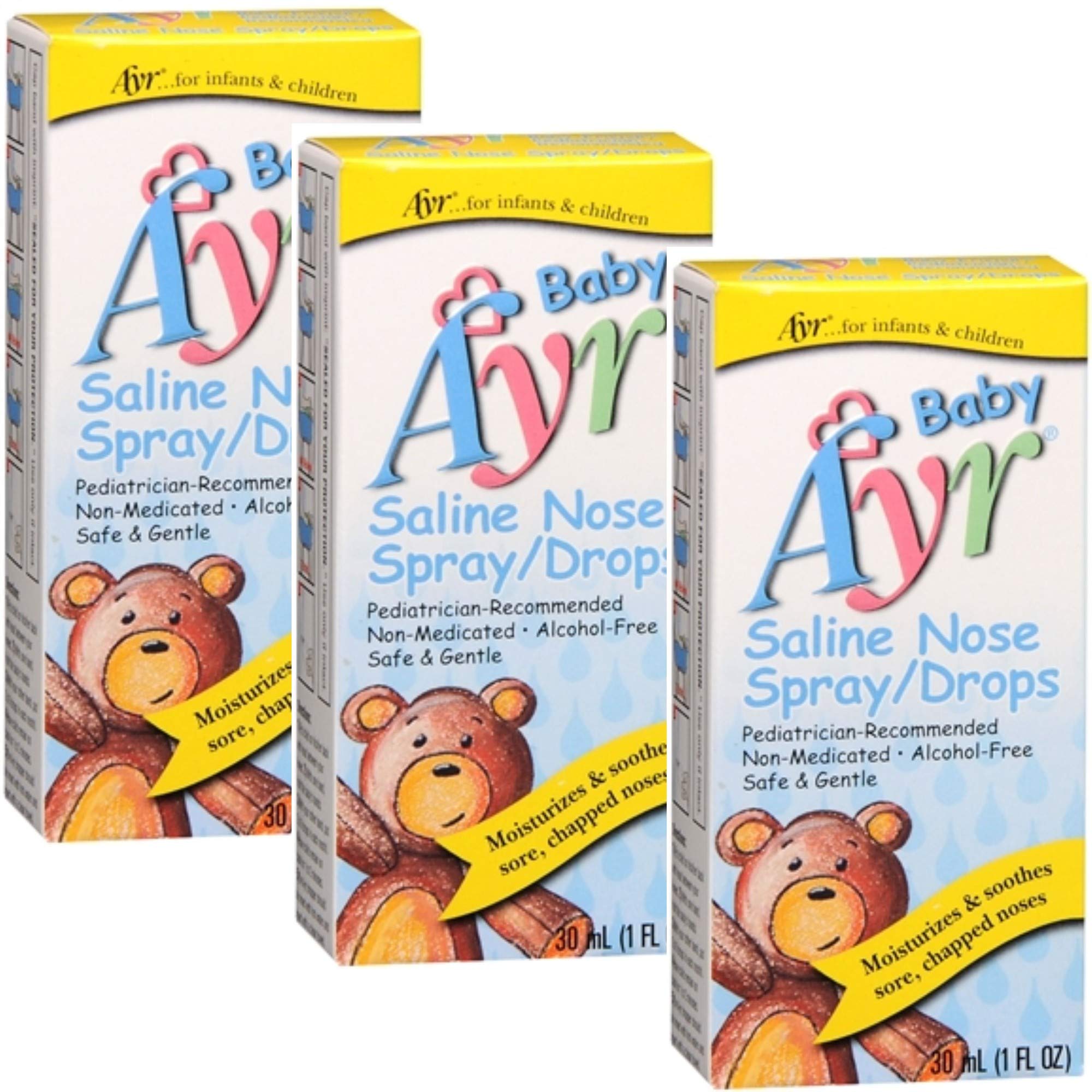 Saline Nasal Spray for Adults & Kids - 1-Ounce Sterile Saltwater Nose Drops (3-Pack) | Relieves Dryness, Allergies & Congestion - Perfect for Travel, Cold Season & Daily Nasal Care