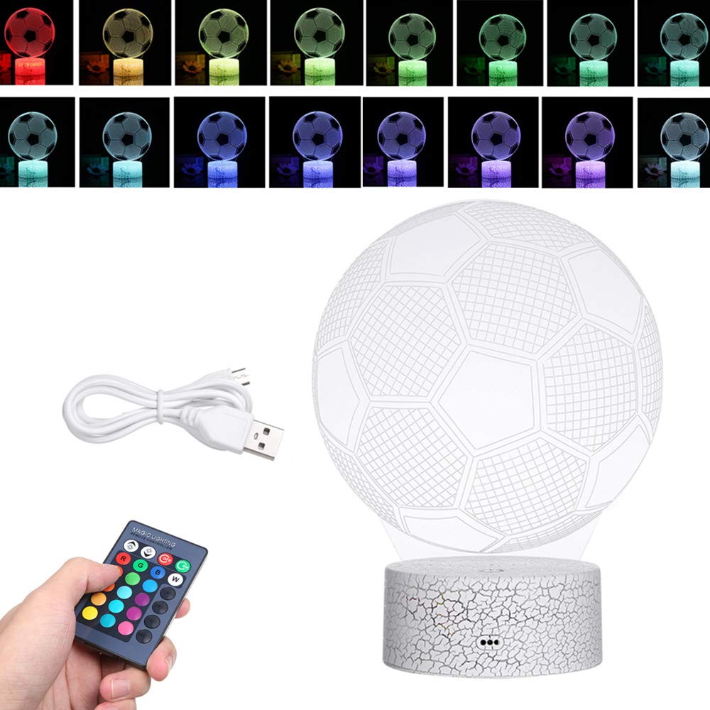 3D Soccer LED Night Light - Color Changing Illusion Lamp with Touch & Remote Control, Kids Room Decor, Bedside Table Desk Lamp for Boys Girls, Birthday Gifts, Home Decoration | Perfect for Bedrooms, Game Rooms & Sports Themed Parties