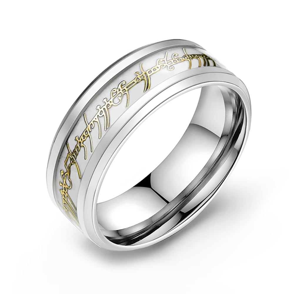 Glow in The Dark Stainless Steel One Ring Band for Men & Women - 8mm Wide Matching Black Wedding Rings Set - Perfect Couples Gift for Birthday, Anniversary & Holidays - Ideal for Nighttime Wear & Special Occasions
