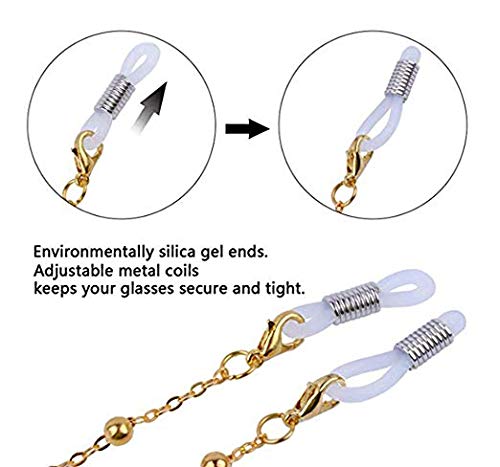 Vintage Eyeglass Chains - Non-Slip Metal Strap, 2 Pack Gold - for Reading & Sunglasses