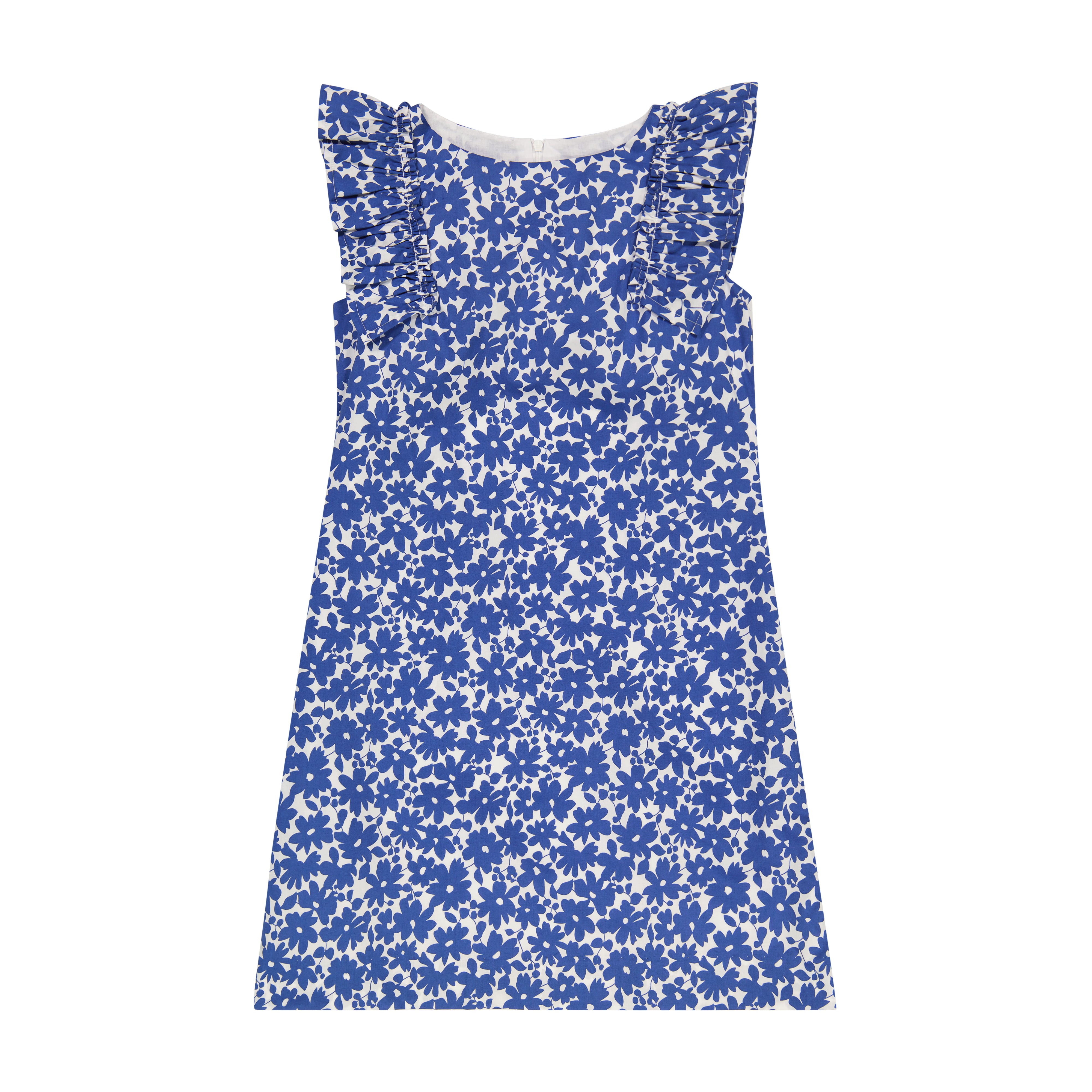 Grace Ruffle Sleeve Shift Dress - Women's Floral Print Blue Poppy Summer Dress for Casual Wear, Office & Special Occasions