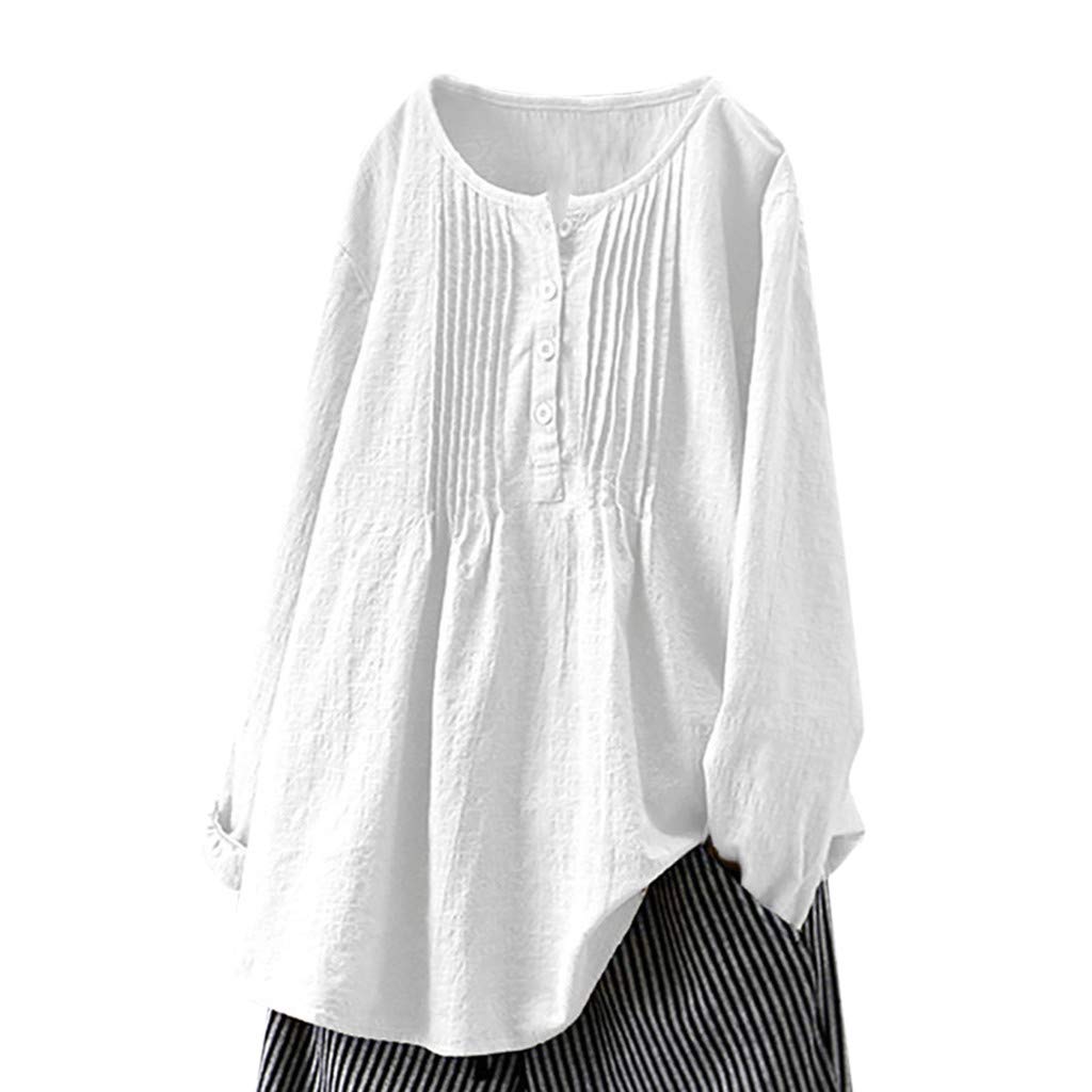GQFDBS Active Long Sleeve Shirt for Men & Women - Casual Solid Color Round Neck Blouse - Perfect for Work, Office, and Everyday Wear (White)