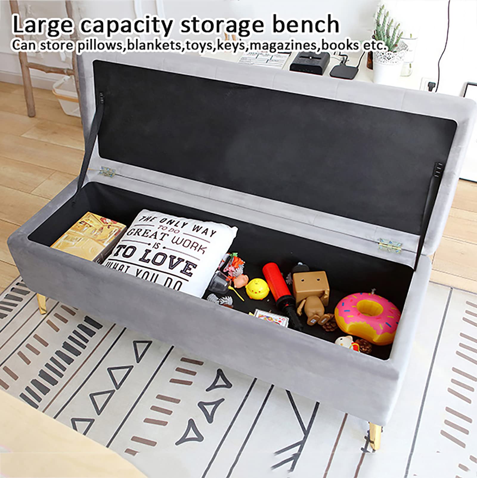 Luxury Velvet Storage Ottoman Bench with Crystal Buttons - Tufted Foot Rest, Lift Top Shoe Bench for Bedroom, Entryway & Living Room - Modern Upholstered Storage Seat with Lift Top for Shoes, Blankets & Home Decor