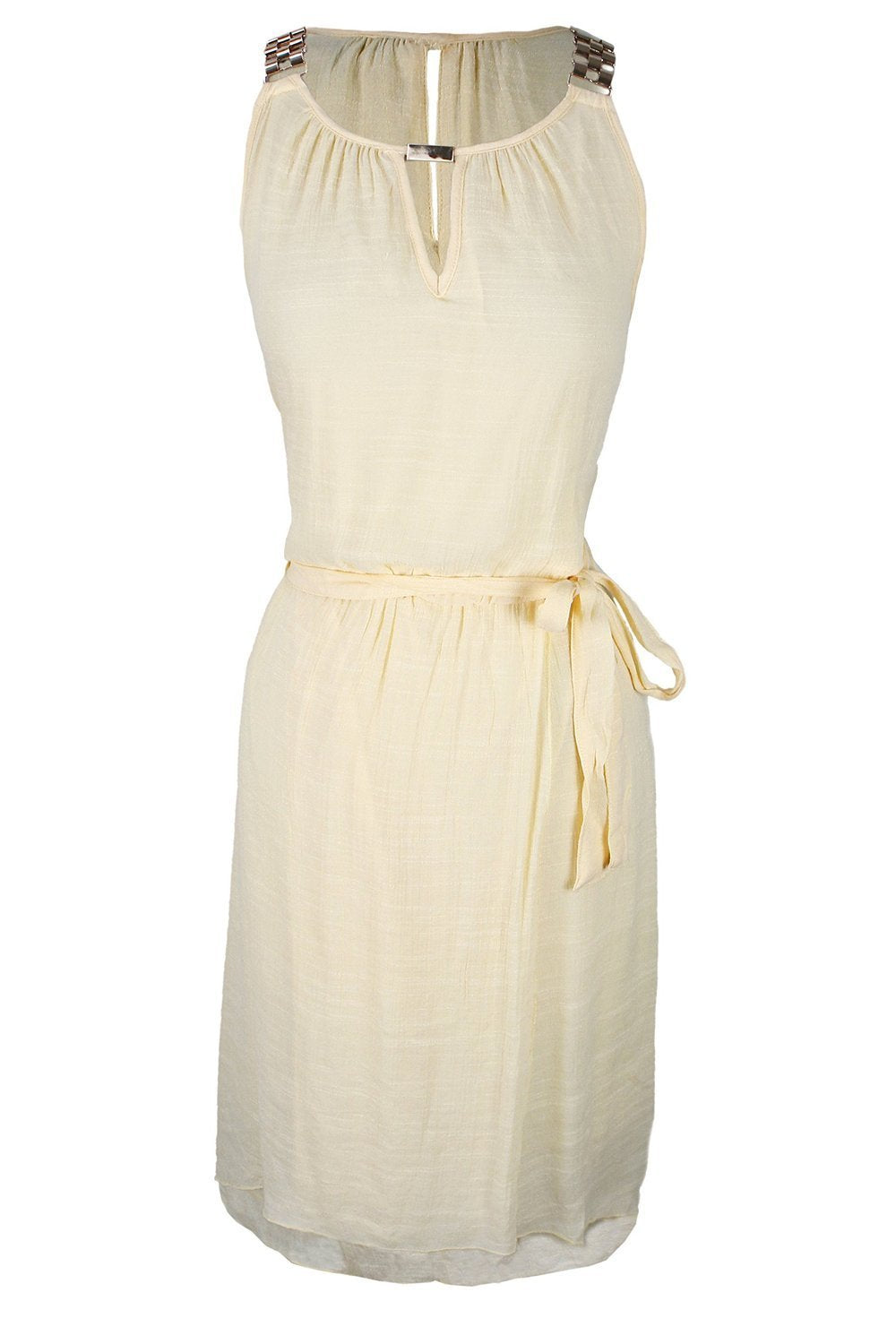 Women's High Low Gold Embellished Tank Dress with Fabric Waist Tie - Elegant Party & Cocktail Dress for Evening Events, Weddings & Special Occasions
