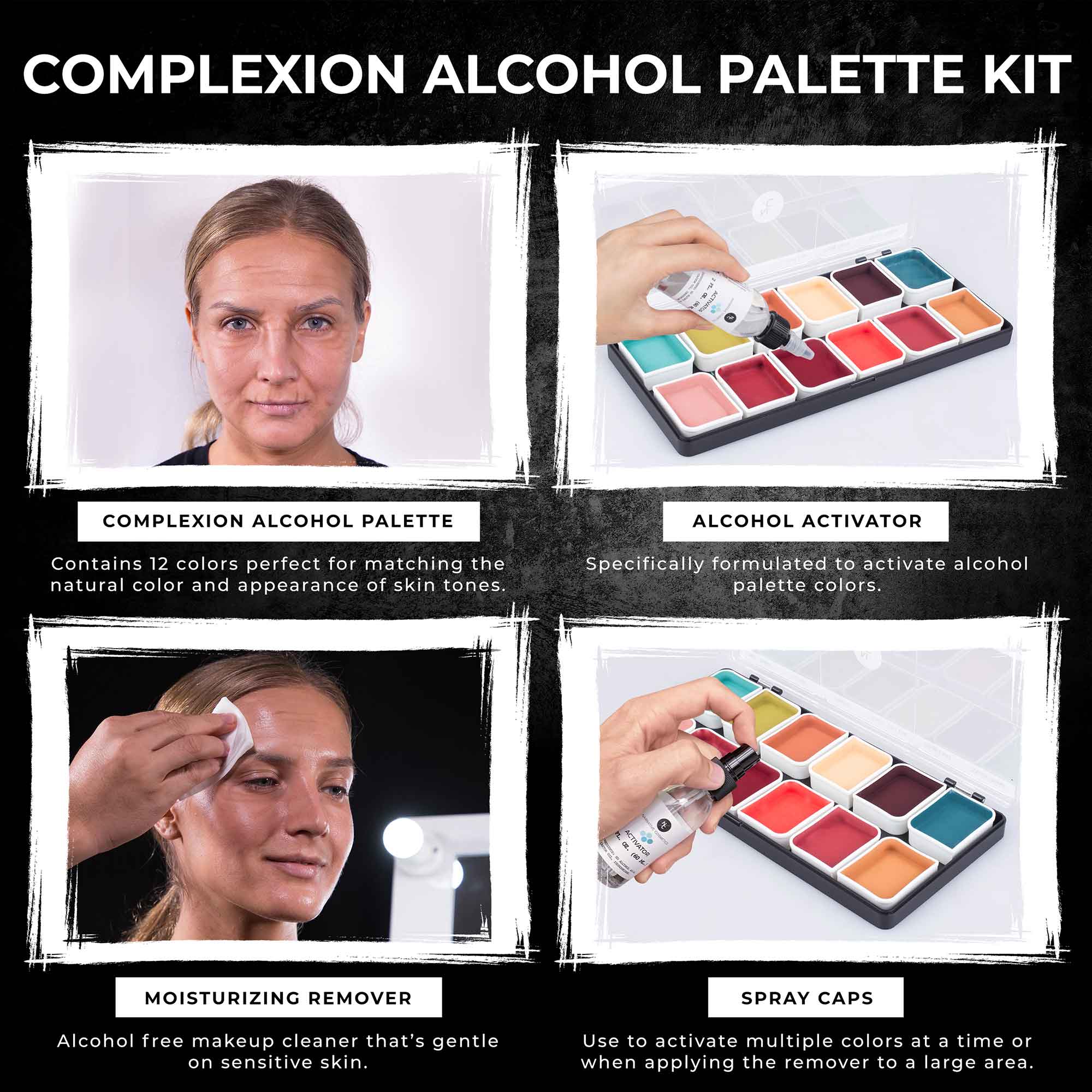 12 Color Alcohol Activated Face & Body Paint Palette - Professional Makeup for Halloween, Cosplay & Special Effects - Safe for Skin & Easy to Apply