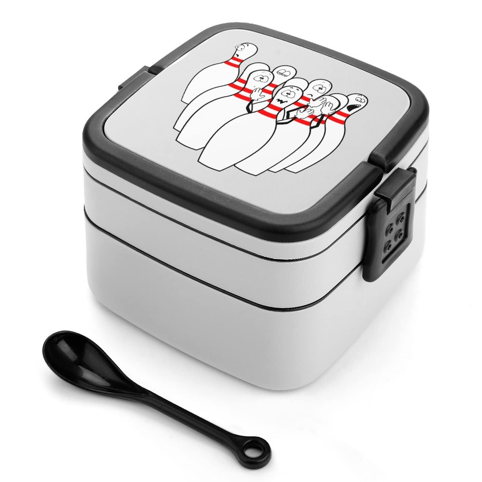 Funny Face Print Double Layer Bento Box - Humorous Bowling Design Lunch Box for Adults & Kids | Leak-Proof Meal Prep Containers for School, Office & Picnics