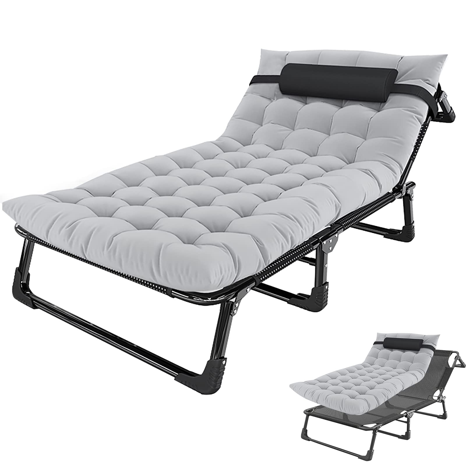 FICISOG 4-Fold Folding Outdoor Chaise Lounge Chair - Adjustable Reclining Patio Chair for Sunbathing, Portable Camping Cot for Adults - Perfect for Pool, Beach, Backyard, Lawn & Travel - Heavy Duty Sun Tanning Chair for Relaxation & Outdoor Lounging