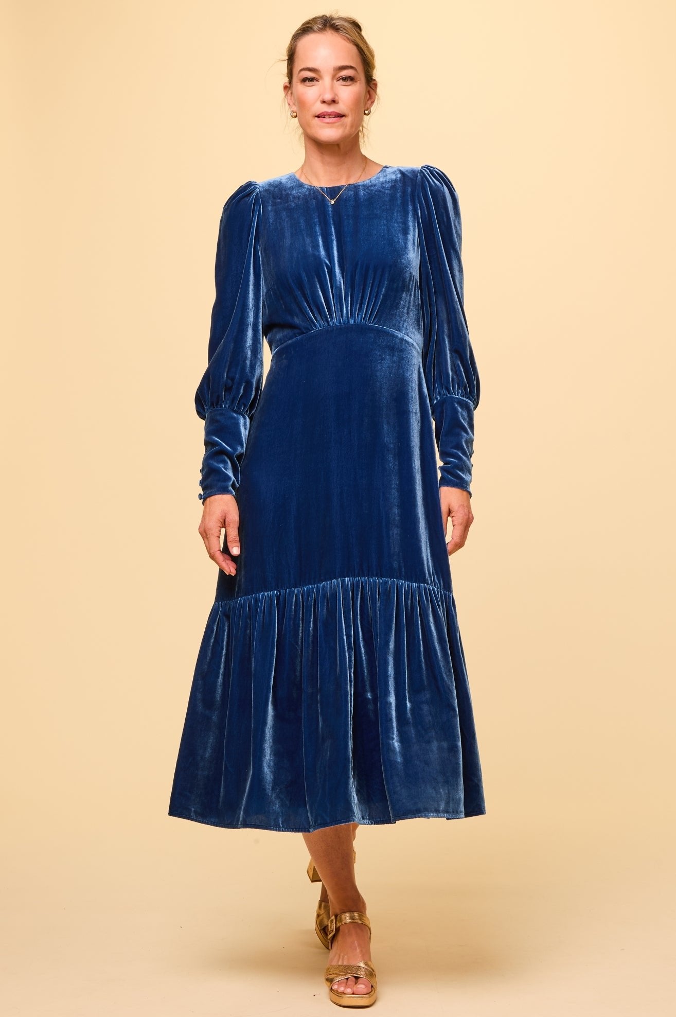 Esmee Women's Velvet Dress - Blue Sapphire Elegant Evening Gown for Parties, Weddings & Special Occasions