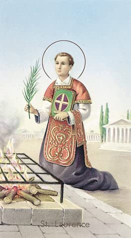 Saint Lawrence Catholic Prayer Holy Cards - Pack of 100 Blank Back Religious Devotional Cards for Mass, Bible Study & Personal Worship