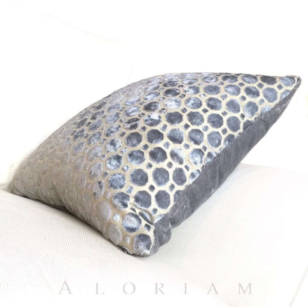 Robert Allen Velvet Geo Gray Cut Velvet Pillow Cover - Luxury Decorative Throw Pillow Case for Sofa, Bed & Home Decor - Soft Geometric Design Cushion Cover for Living Room, Bedroom & Dorm