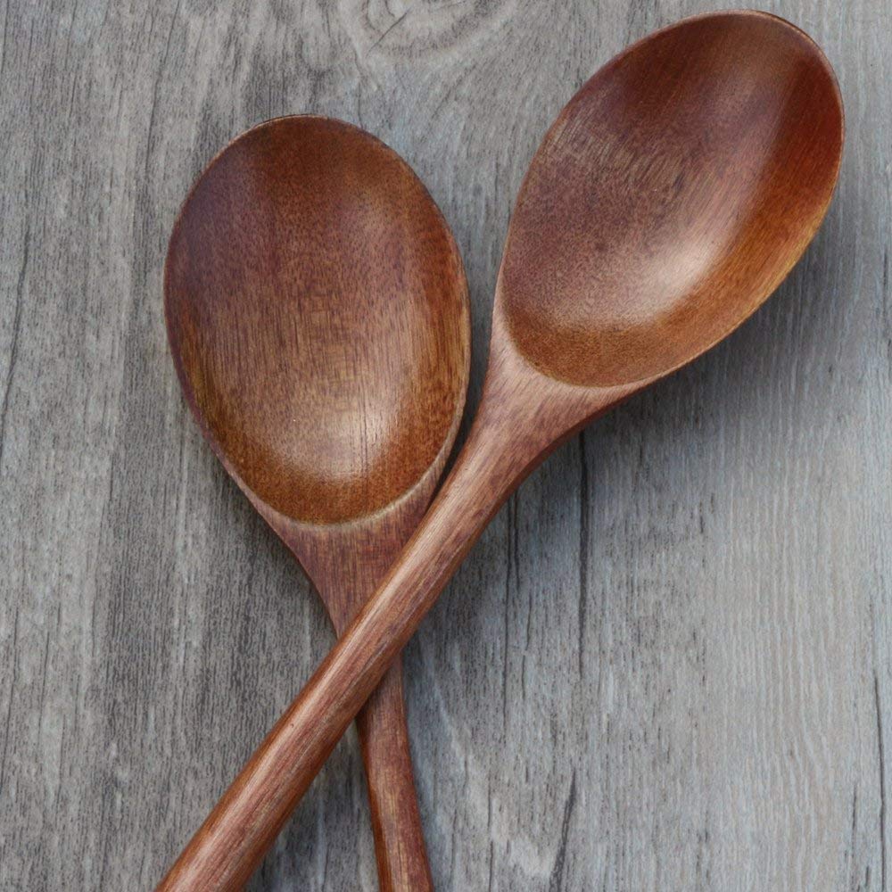 ADLORYEA 6-Piece Handmade Natural Wooden Spoons Set - Eco-Friendly Kitchen Utensils for Cooking, Mixing, Serving Soup, Coffee, Salad, Desserts, Chips, Snacks, Cereal & Fruit - Perfect for Home, Restaurant & Outdoor Picnics
