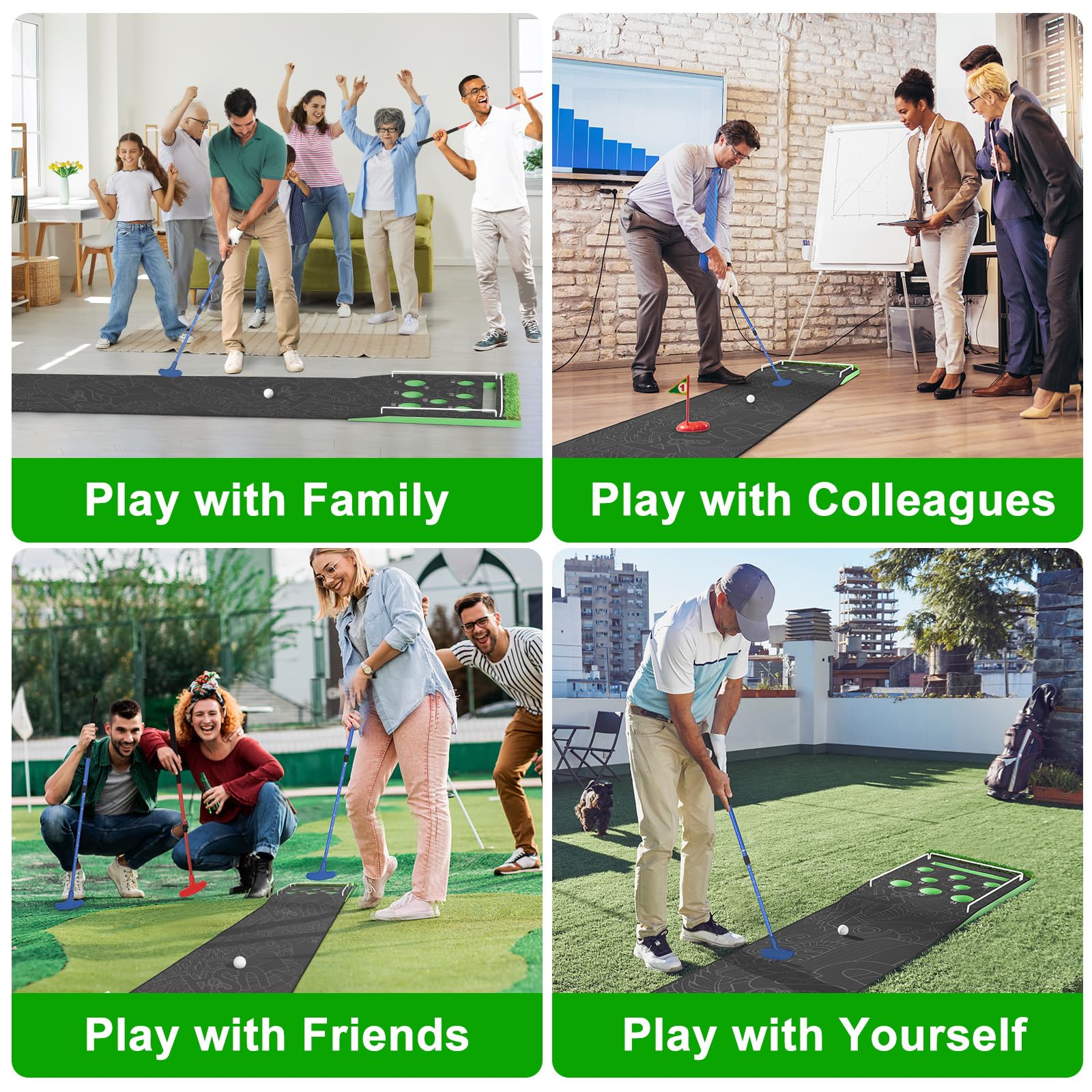 Premium Golf Pong Game Set - Adjustable Putter, 8 Golf Balls & Carrying Bag - Indoor/Outdoor Putting Green for Backyard, Parties & Family Fun