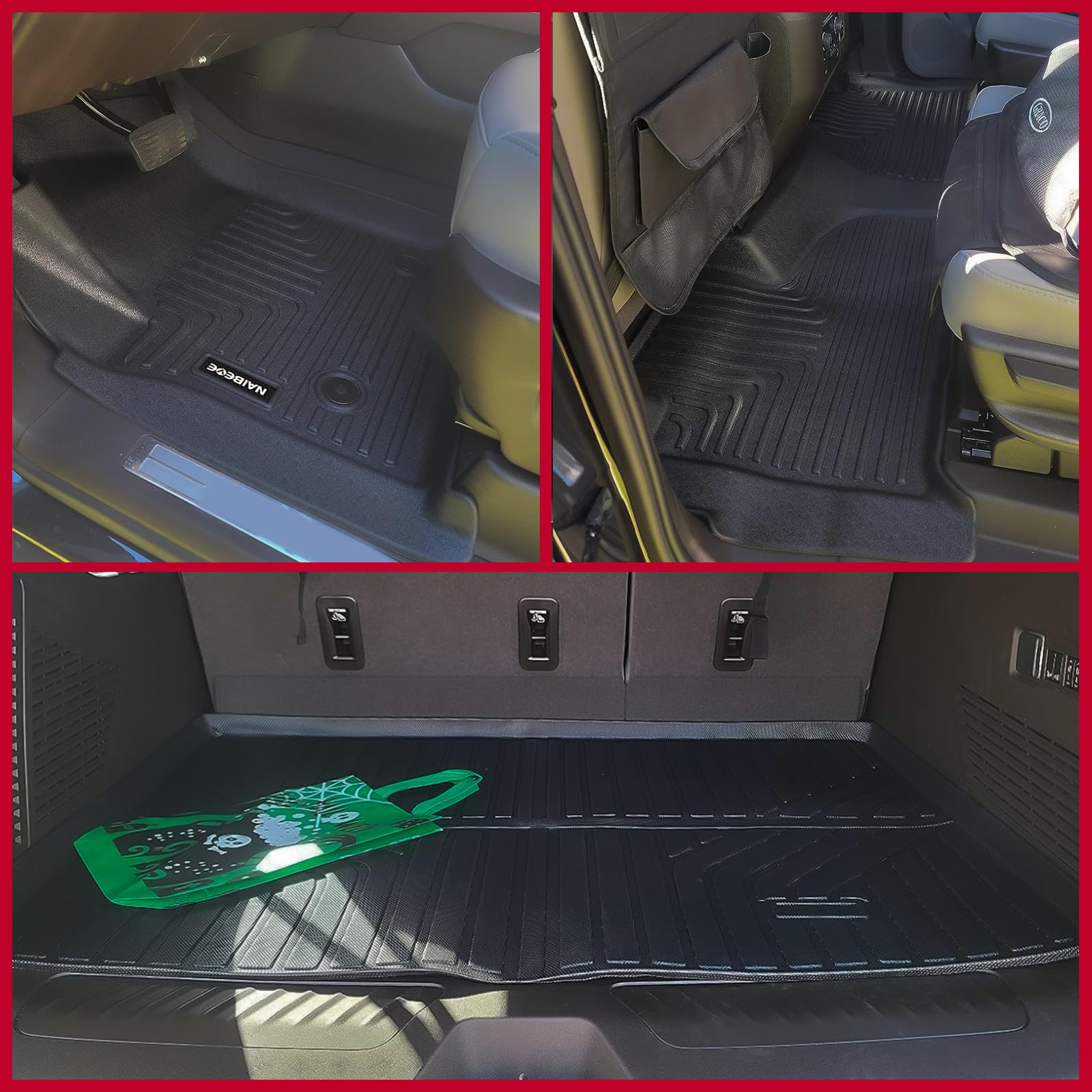 All-Weather Floor Mats for 2021-2024 Chevrolet Suburban & GMC Yukon XL 7-Seater - Custom Fit Floor Liners for 2nd Row Bucket Seats with Cargo Liner Behind 3rd Row | Durable Protection for Mud, Snow & Spills | Perfect for Family Road Trips & Outdoor Adventures