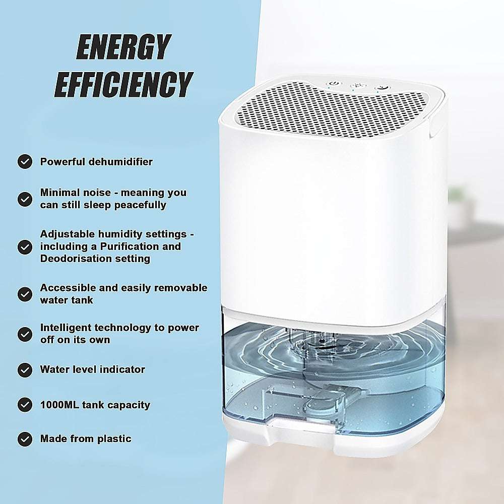 1000ML Mini Dehumidifier - Portable Air Dryer for Home, Office & Closet - Compact Moisture Absorber Machine for Basement, Bathroom & Small Spaces
