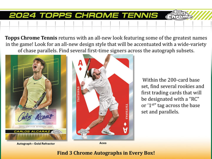 2024 Topps Chrome Tennis Hobby Box - 24 Packs with Autograph & Memorabilia Cards - Collectible Trading Cards for Tennis Fans - Perfect for Collectors, Gifts, and Tournaments